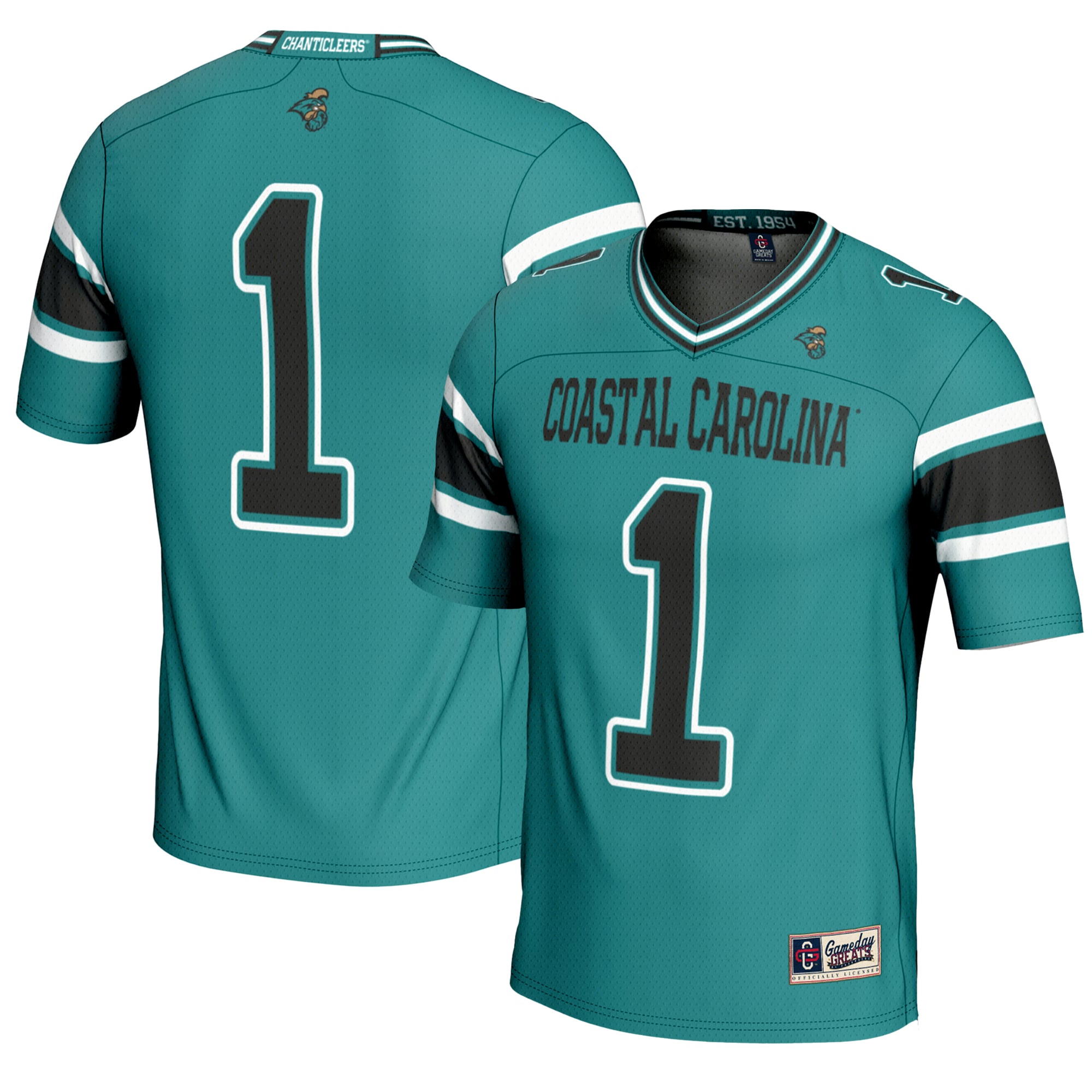 #1 Coastal Carolina Chanticleers Endzone Football Jersey Teal - front and back view
