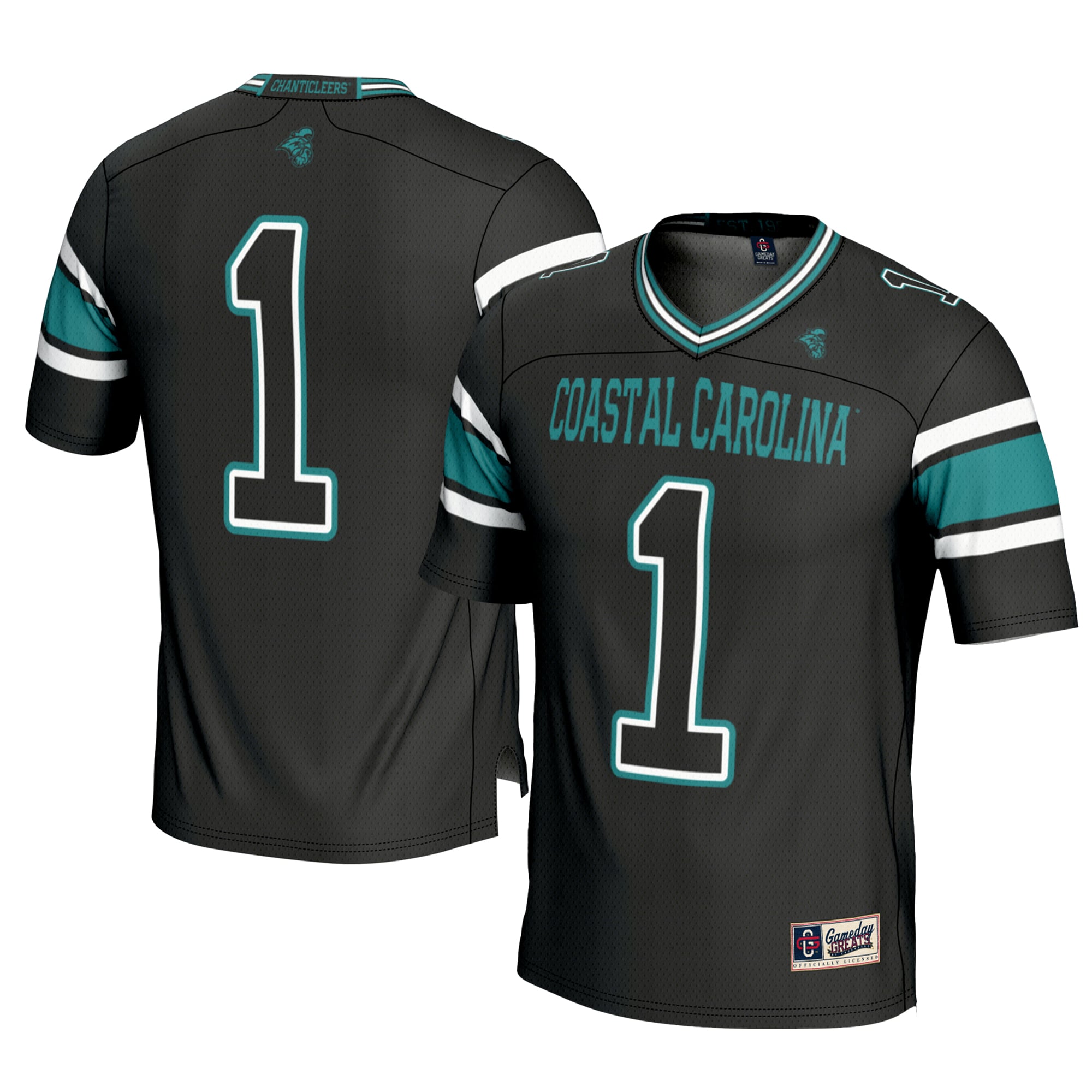 #1 Coastal Carolina Chanticleers Football Jersey Black - front and back view