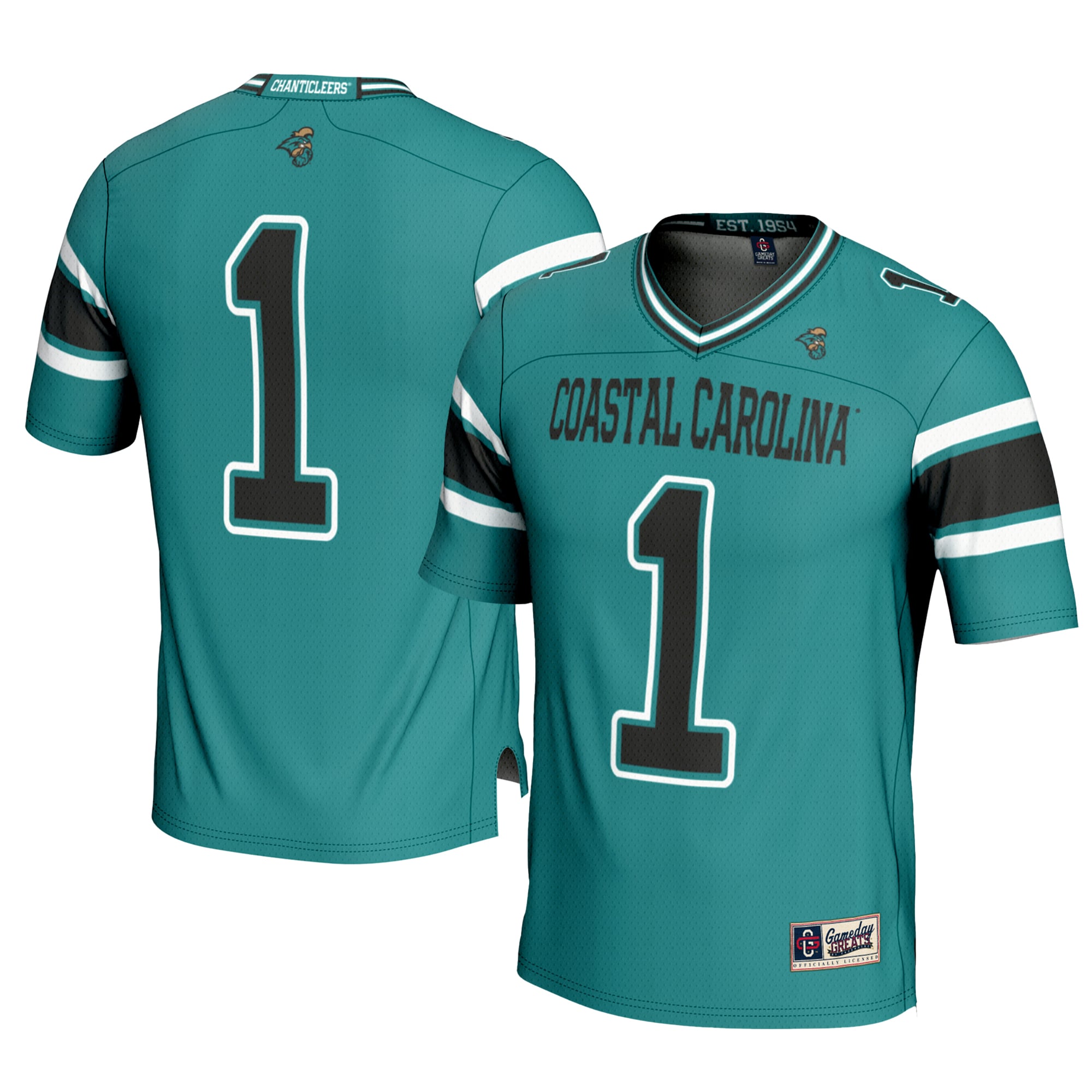 #1 Coastal Carolina Chanticleers Football Jersey Teal - front and back view