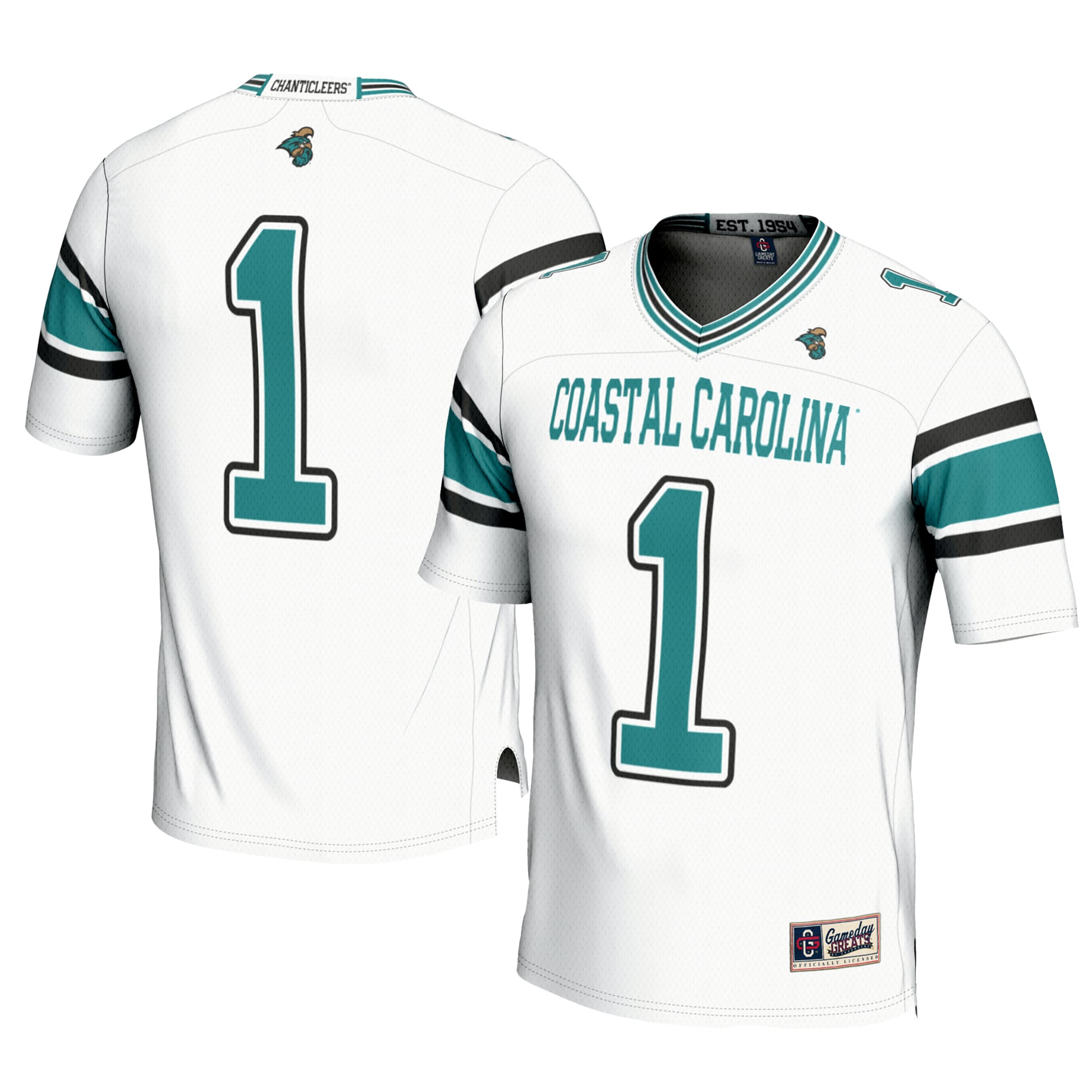 #1 Coastal Carolina Chanticleers Football Jersey White - front and back view