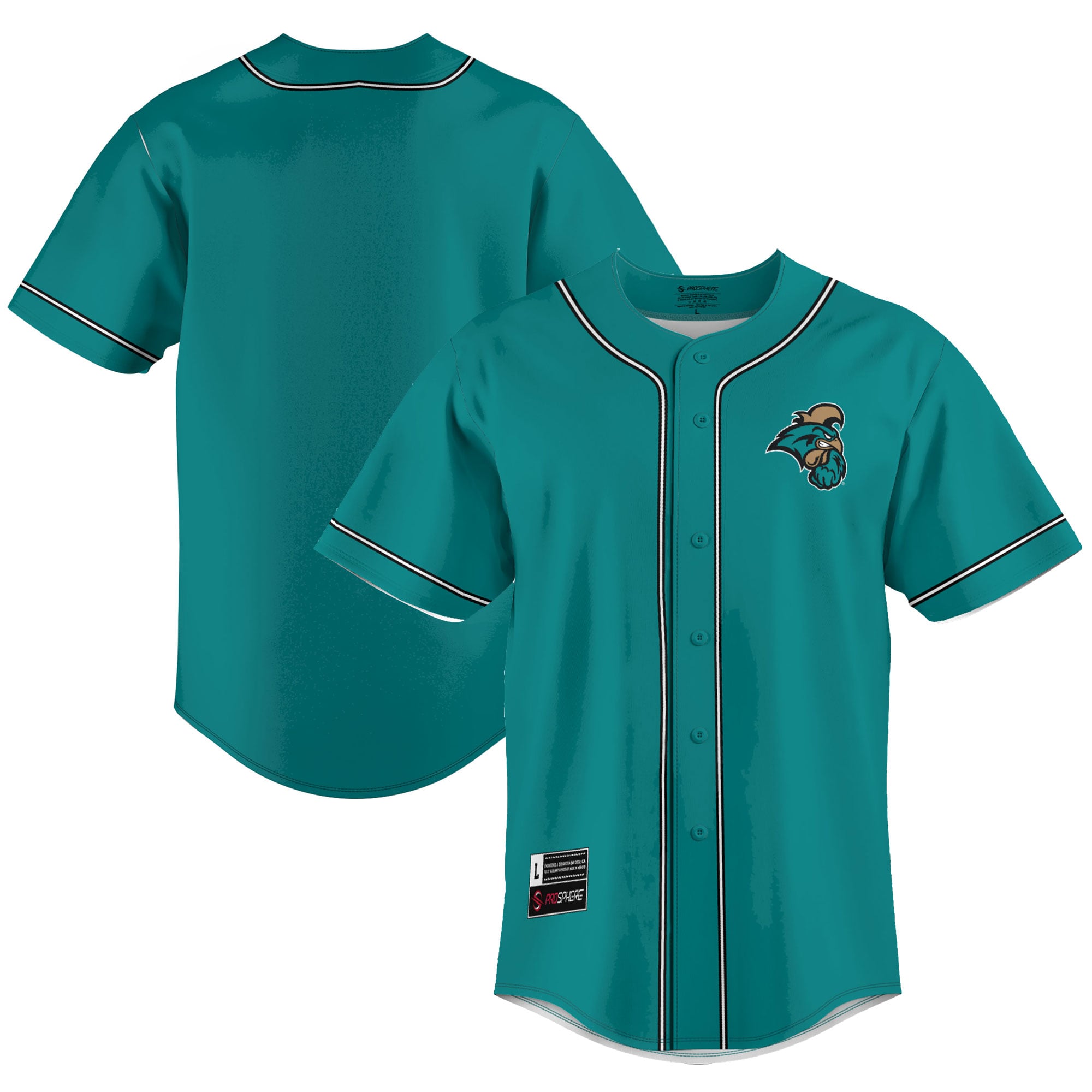 Coastal Carolina Chanticleers Lightweight Baseball Jersey Teal - front and back view