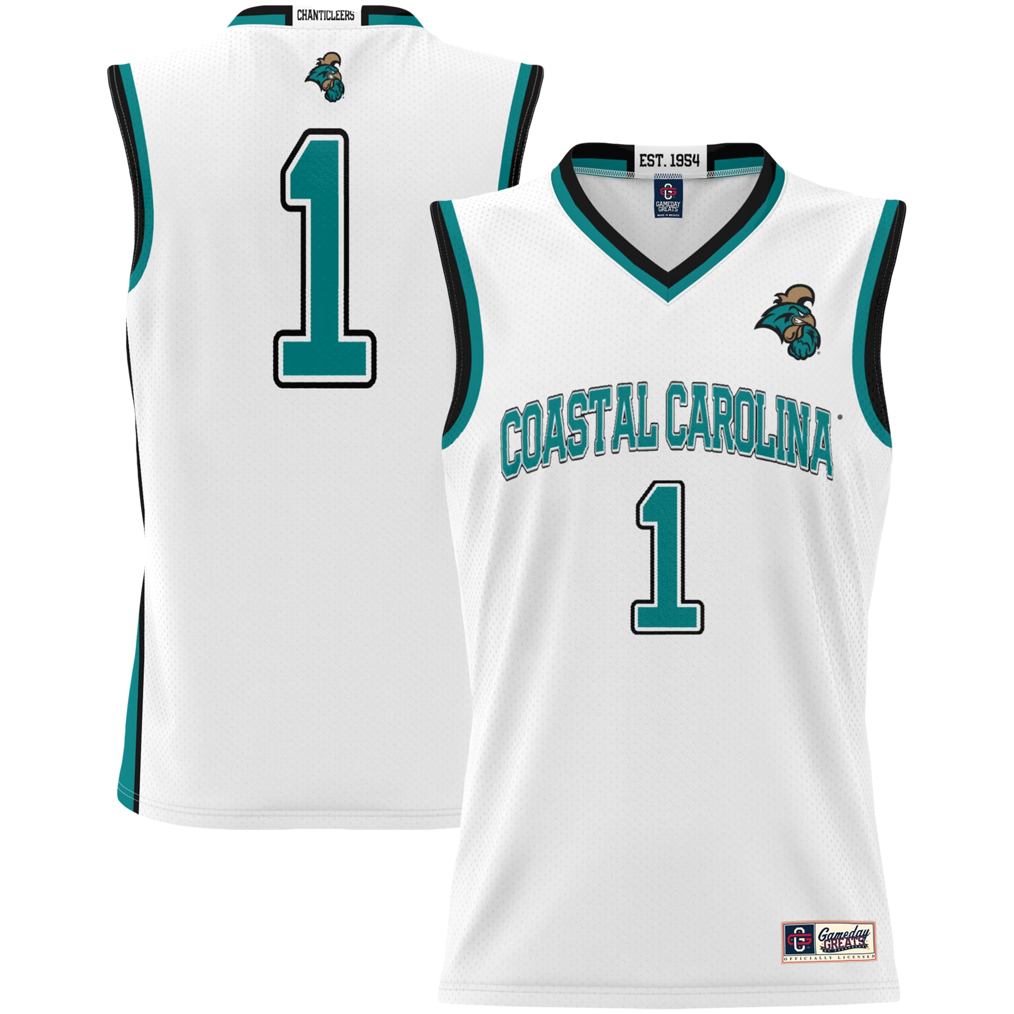 Coastal Carolina Chanticleers Youth #1 Basketball Jersey White - front and back view