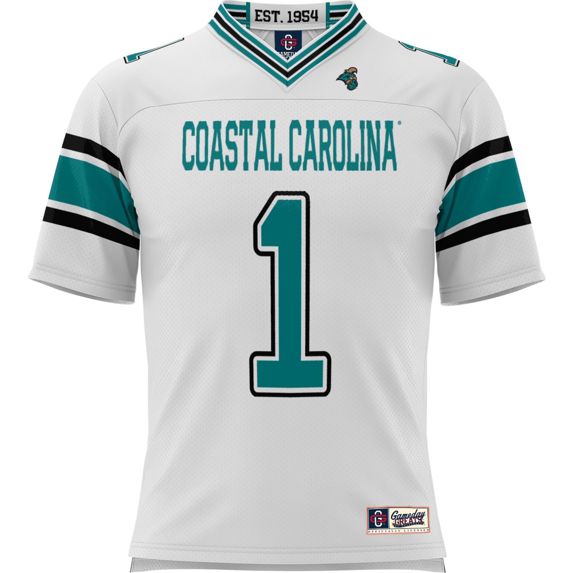 #1 Coastal Carolina Chanticleers Youth Football Jersey White - front view