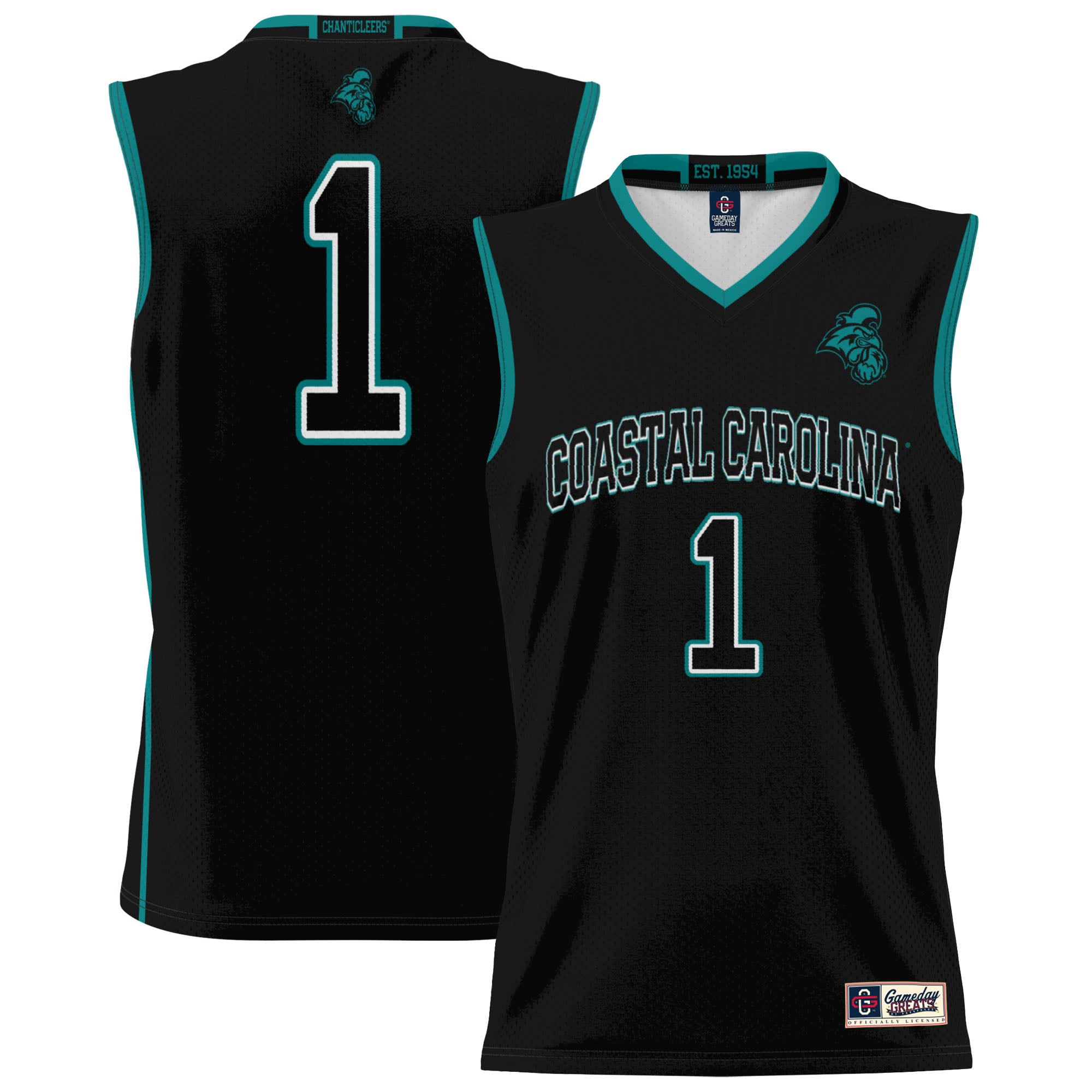 #1 Coastal Carolina Chanticleers Youth Lightweight Basketball Jersey Black - front and back view
