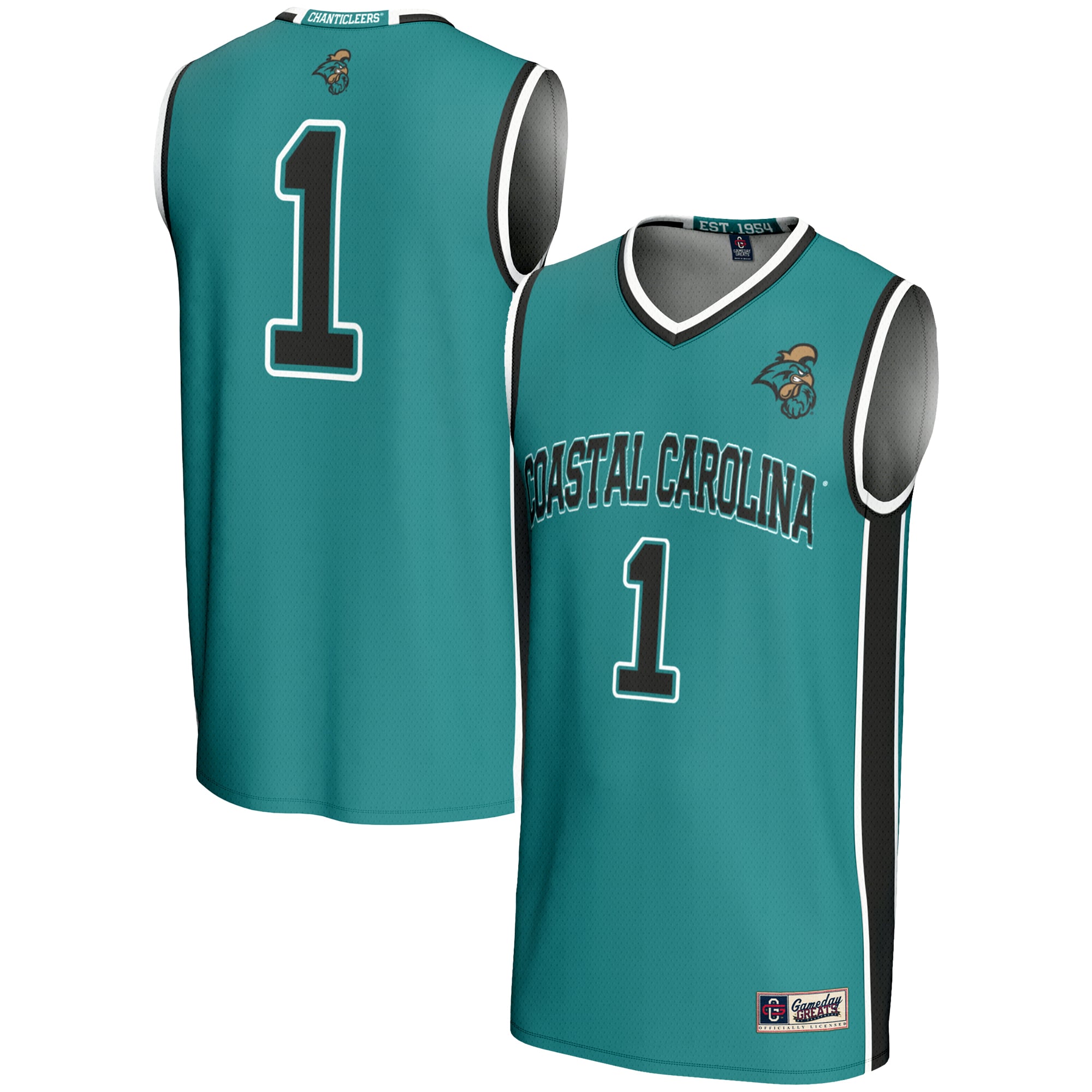 #1 Coastal Carolina Chanticleers Youth Lightweight Basketball Jersey Light - front and back view