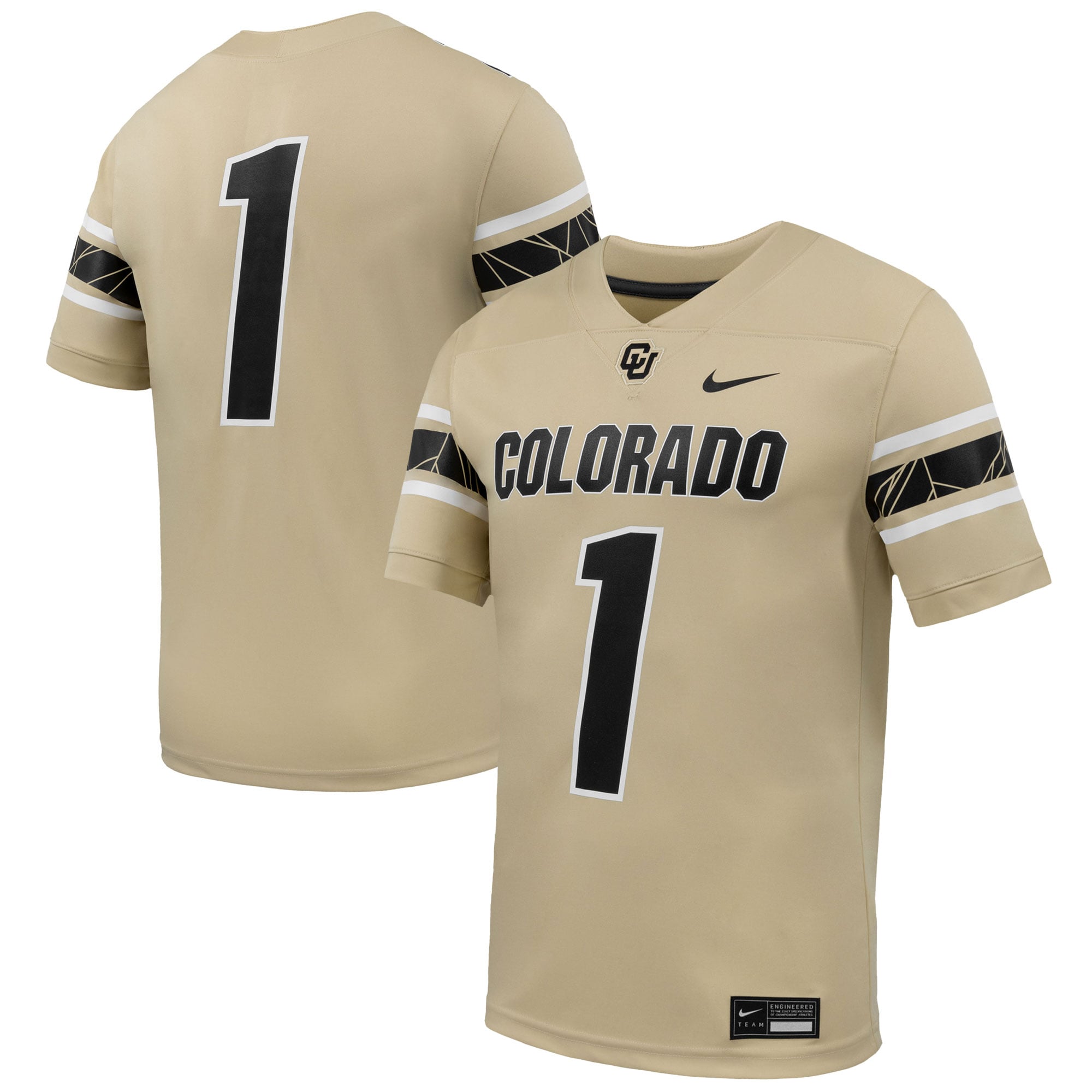#1 Colorado Buffaloes Alternate Football Jersey Gold - front and back view