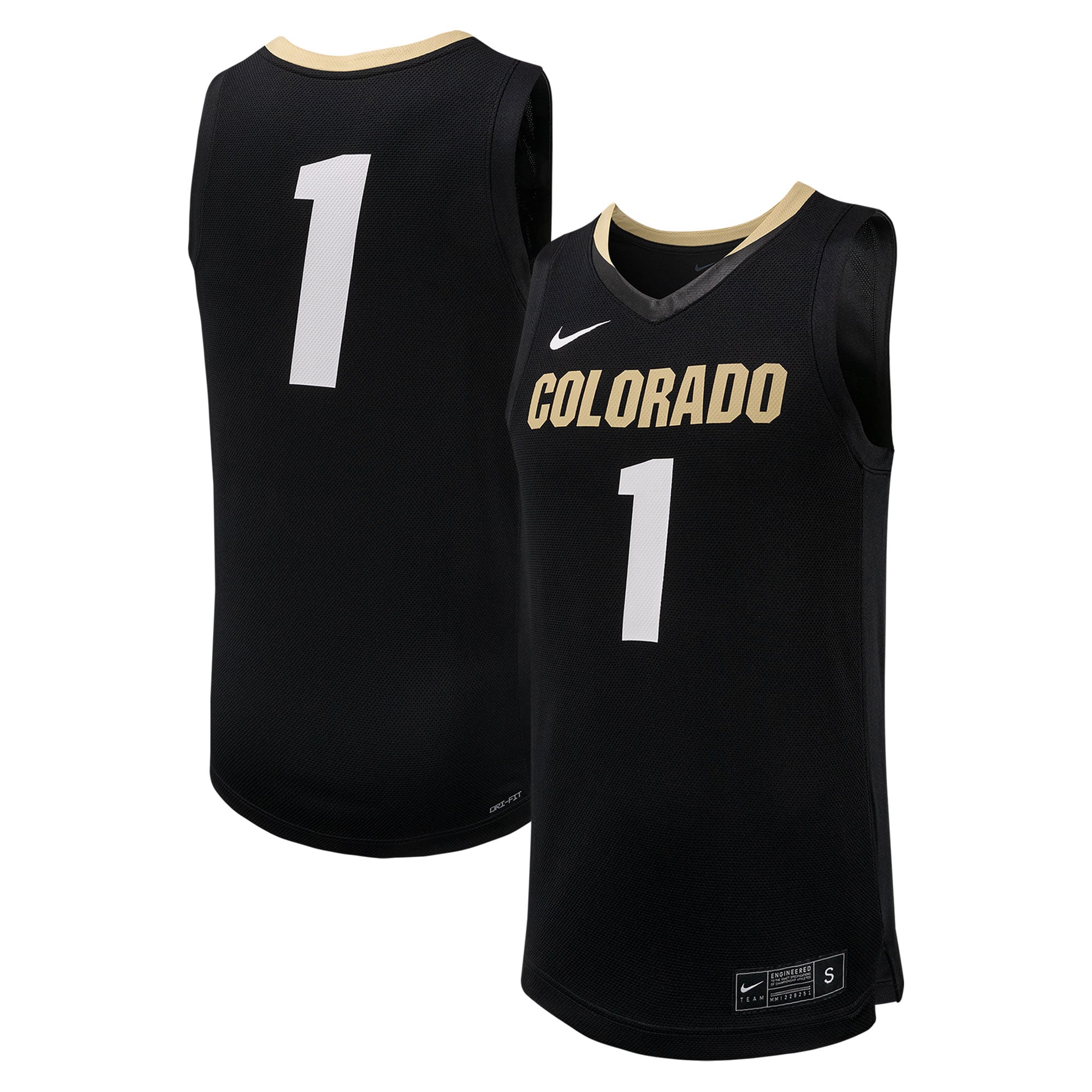 #1 Colorado Buffaloes Basketball Jersey Black - front and back view