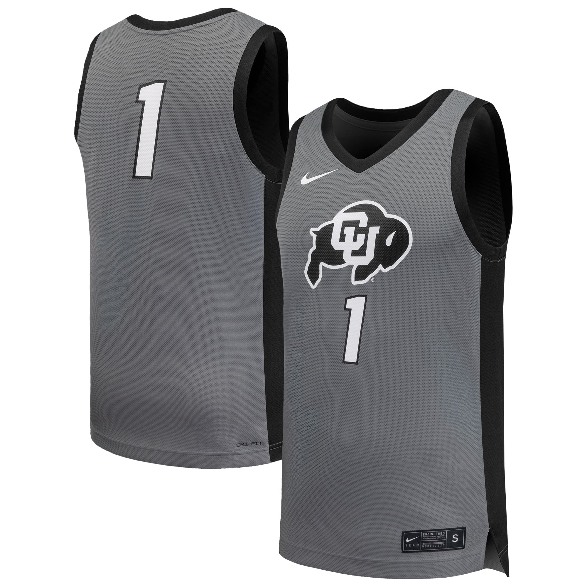 #1 Colorado Buffaloes Basketball Jersey Gray - front and back view