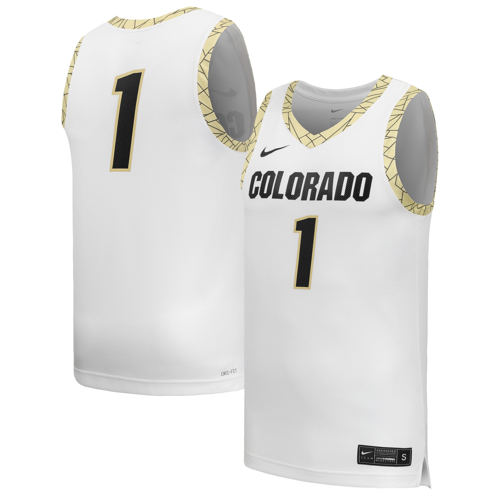 #1 Colorado Buffaloes Basketball Jersey White - front and back view