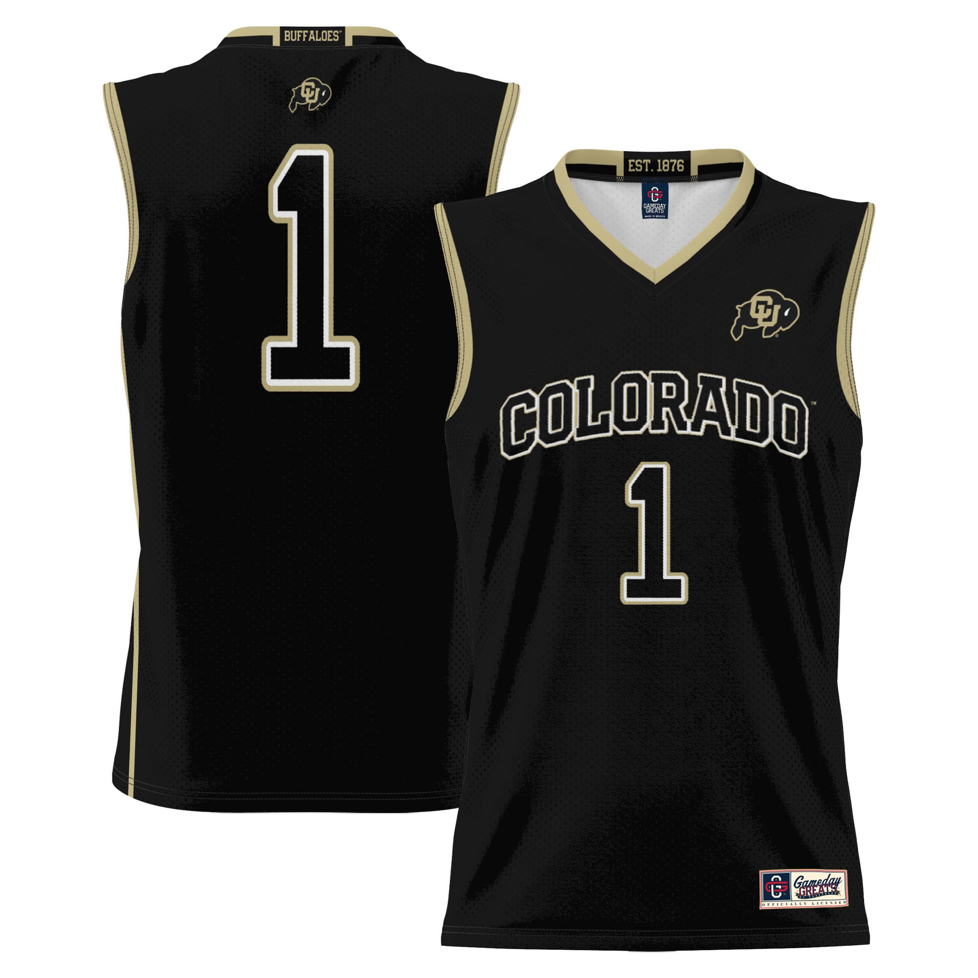#1 Colorado Buffaloes Lightweight Basketball Jersey Black - front and back view