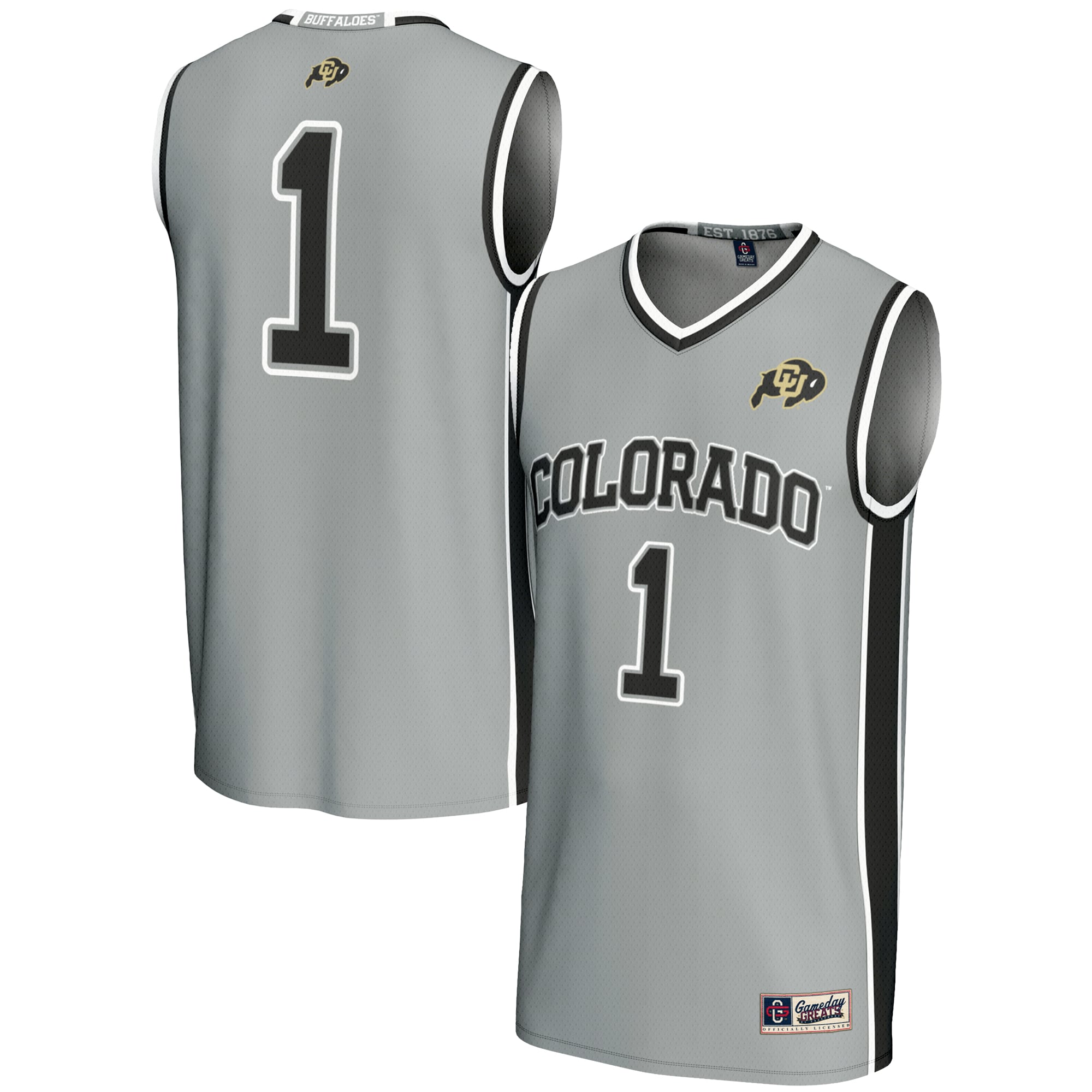 #1 Colorado Buffaloes Lightweight Basketball Jersey Gray - front and back view