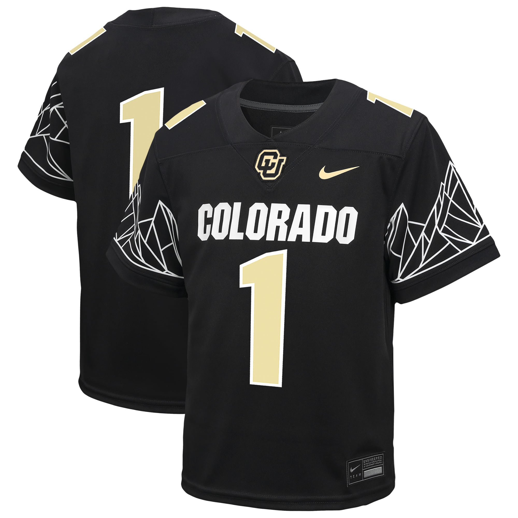 #1 Colorado Buffaloes Preschool Football Jersey Black - front and back view