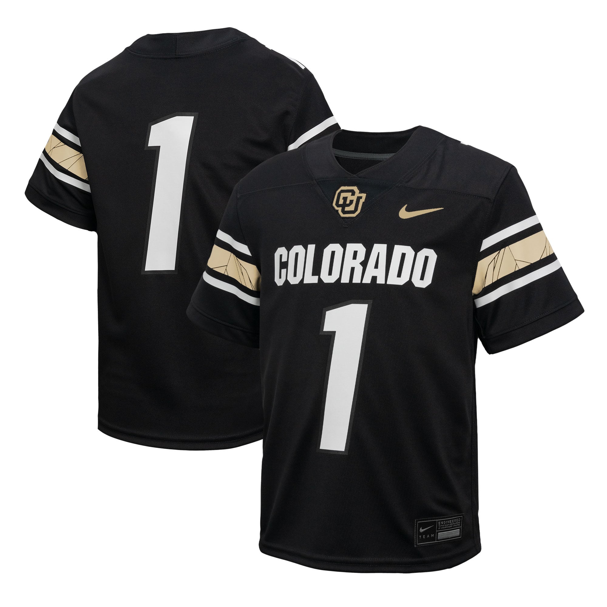 #1 Colorado Buffaloes Preschool Throwback Football Jersey Black - front and back view
