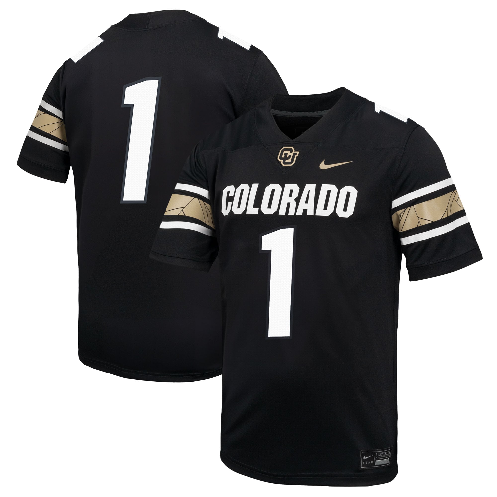 #1 Colorado Buffaloes Throwback Jersey Black - front and back view