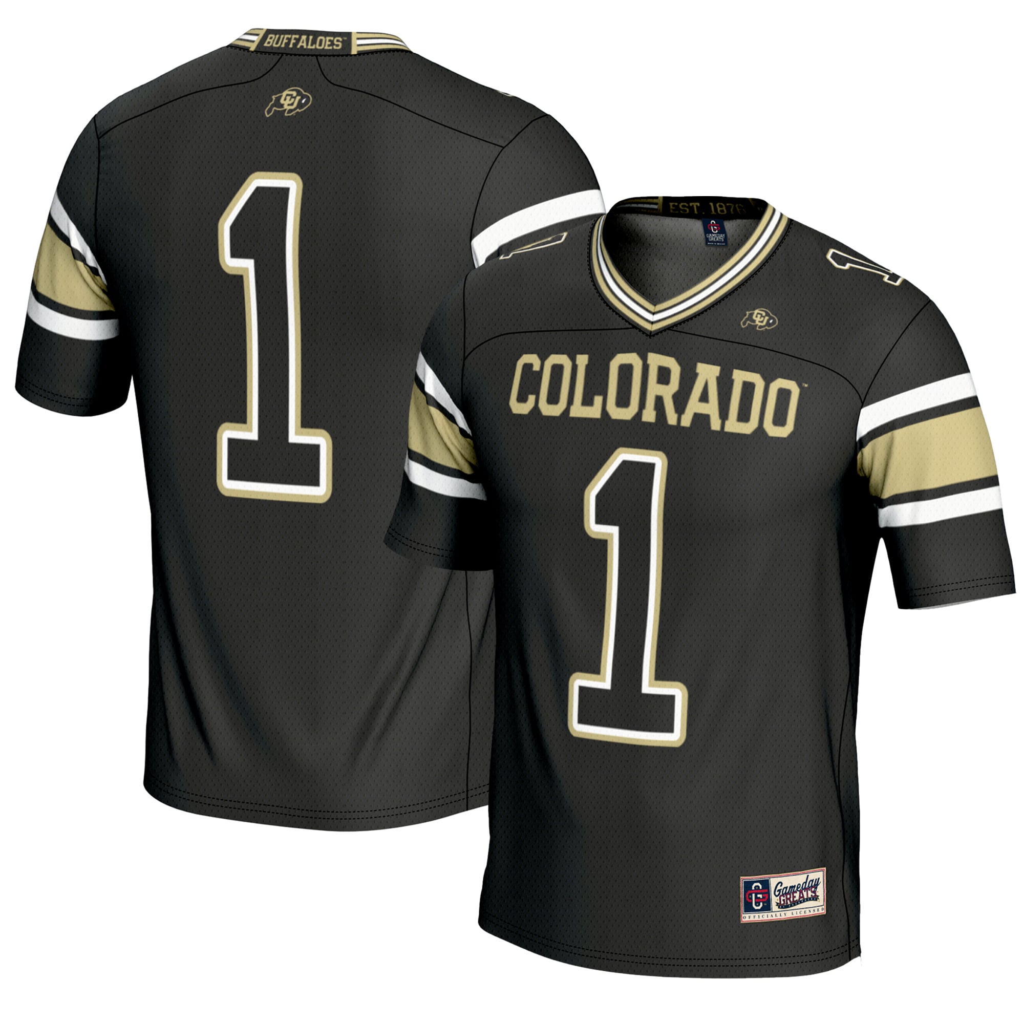 #1 Colorado Buffaloes Youth Endzone Football Jersey Black - front and back view