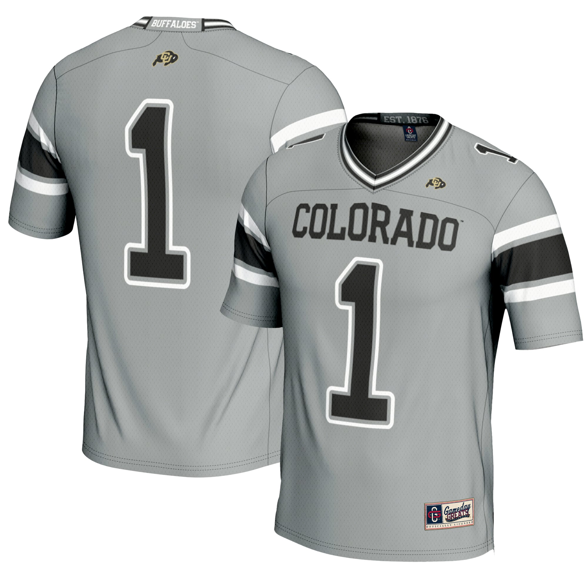 #1 Colorado Buffaloes Youth Endzone Football Jersey Gray - front and back view