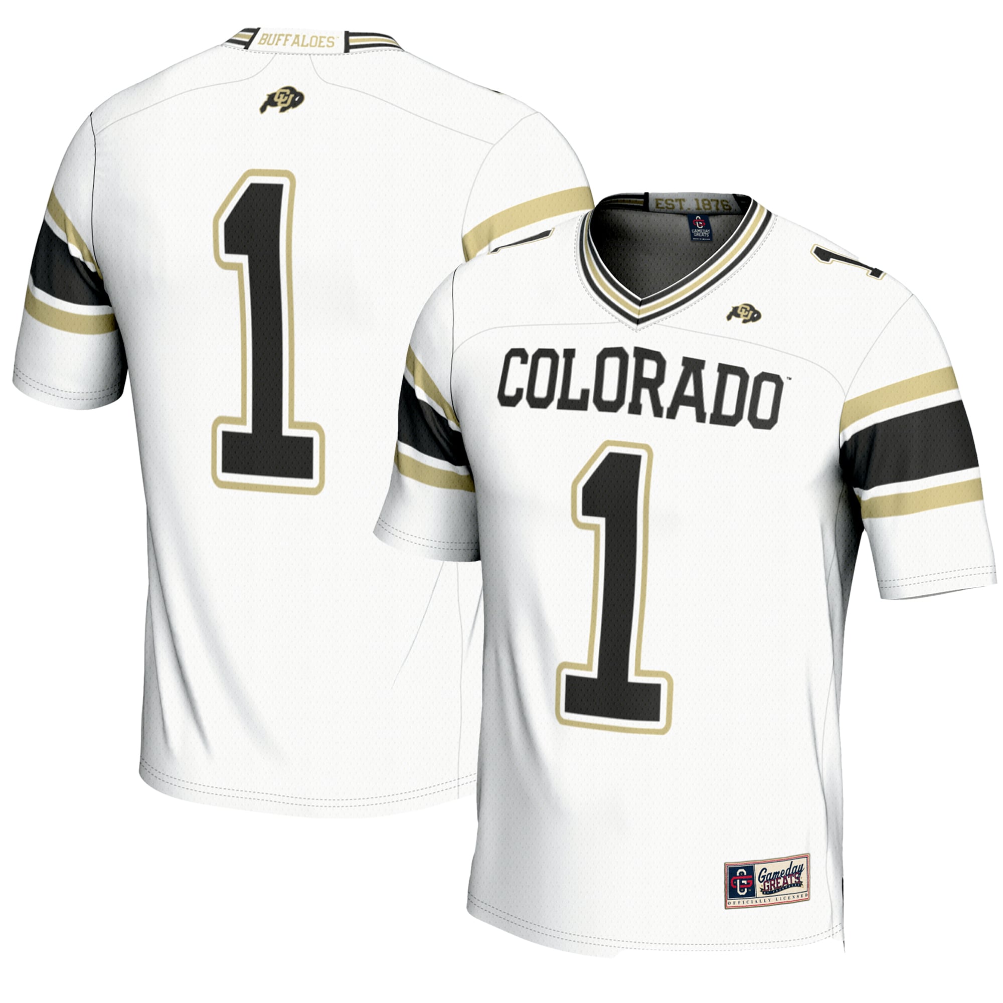 #1 Colorado Buffaloes Youth Endzone Football Jersey White - front and back view