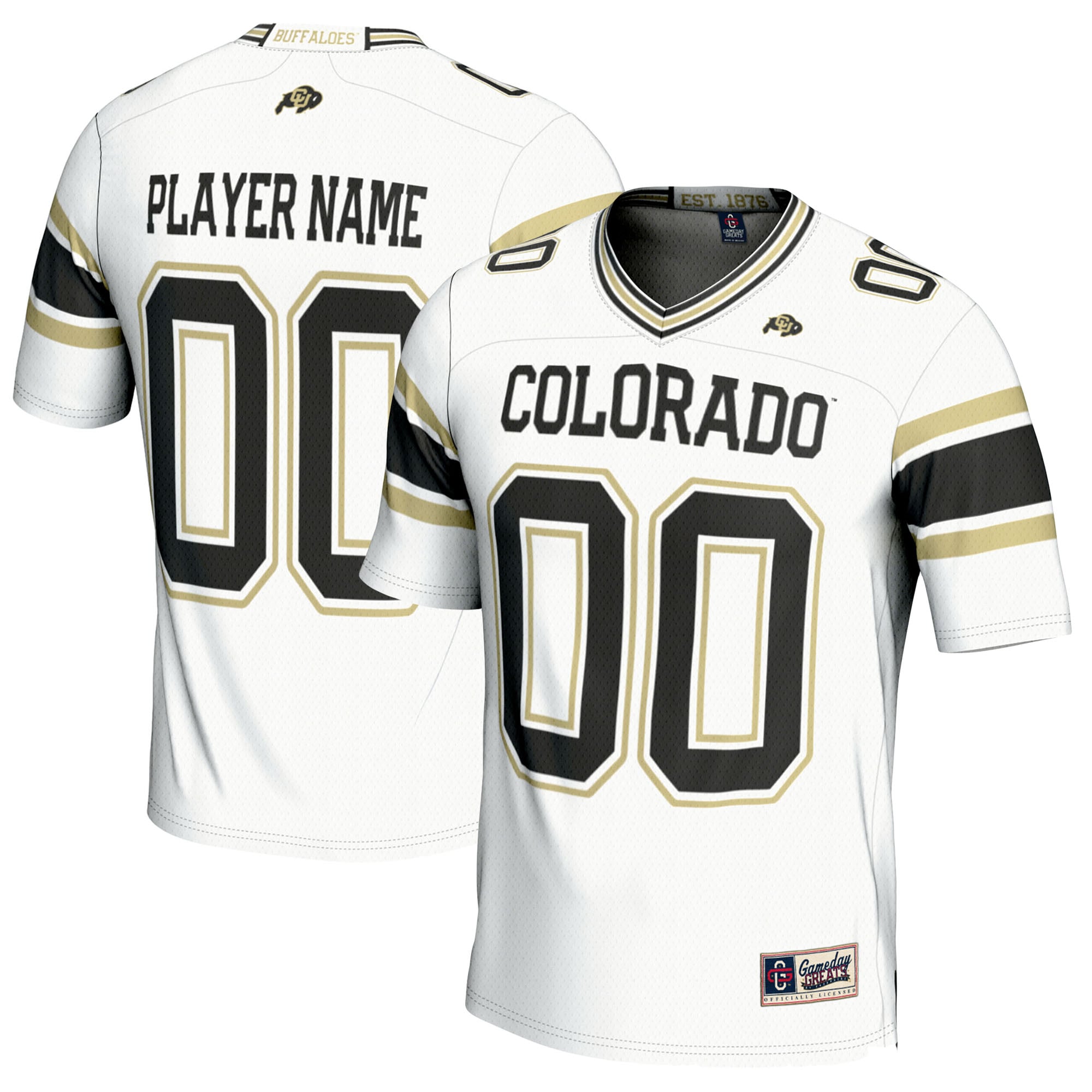 Colorado Buffaloes Youth Football Jersey White - front and back view