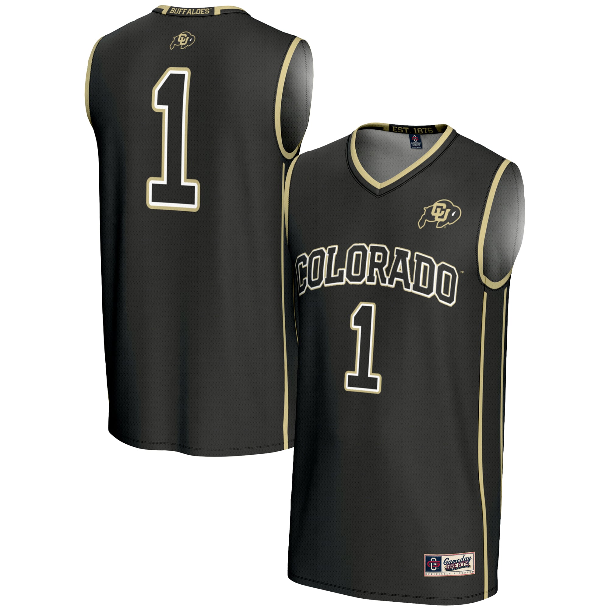 #1 Colorado Buffaloes Youth Lightweight Basketball Jersey Black - front and back view
