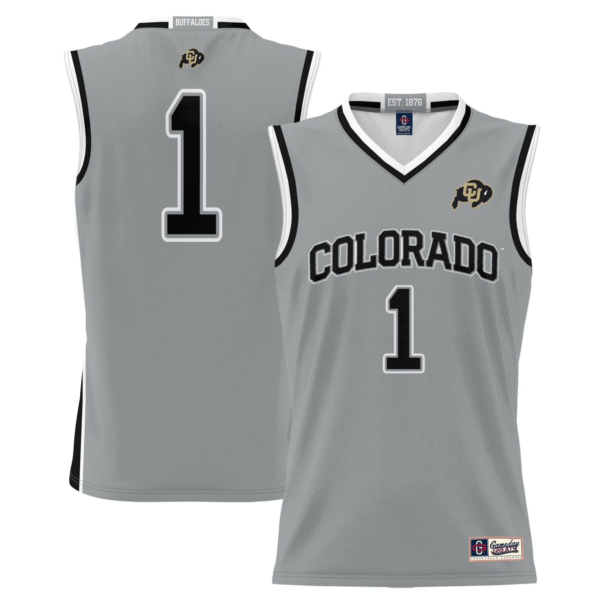 #1 Colorado Buffaloes Youth Lightweight Basketball Jersey Gray - front and back view