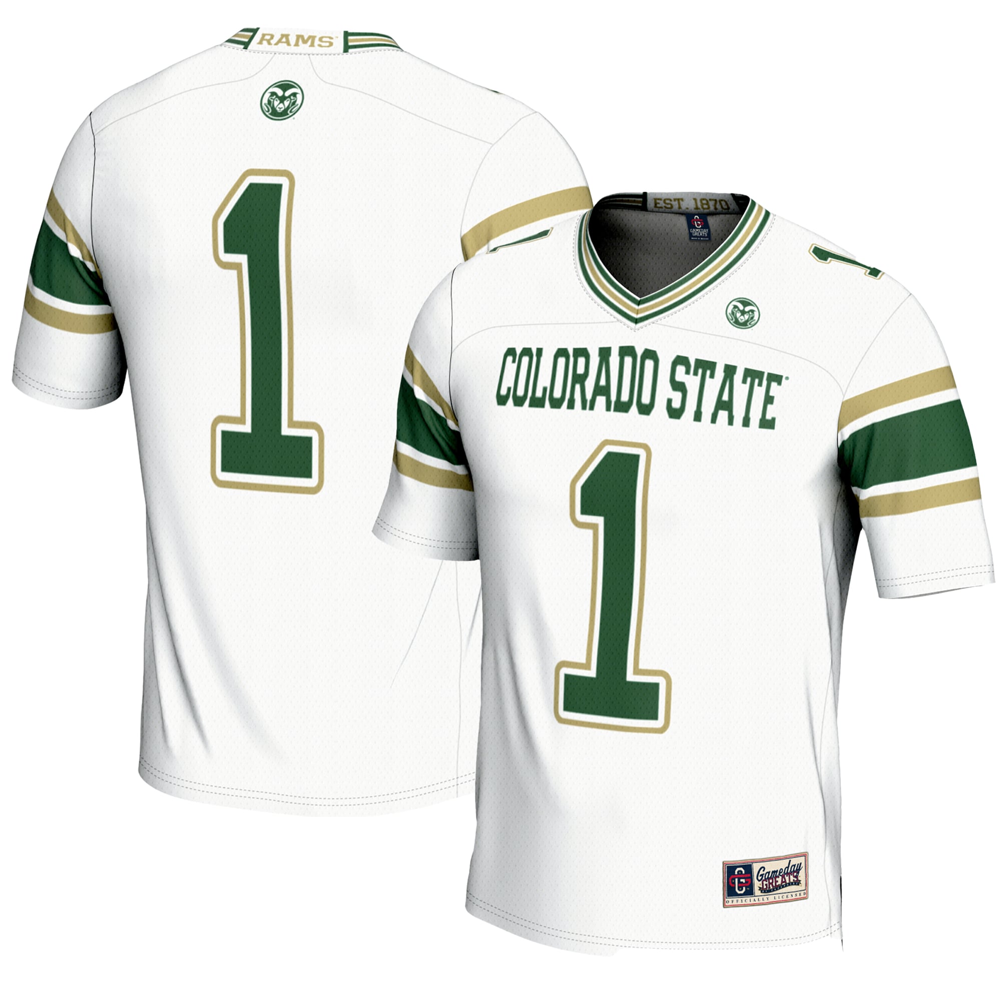 #1 Colorado State Rams Endzone Football Jersey White - front and back view