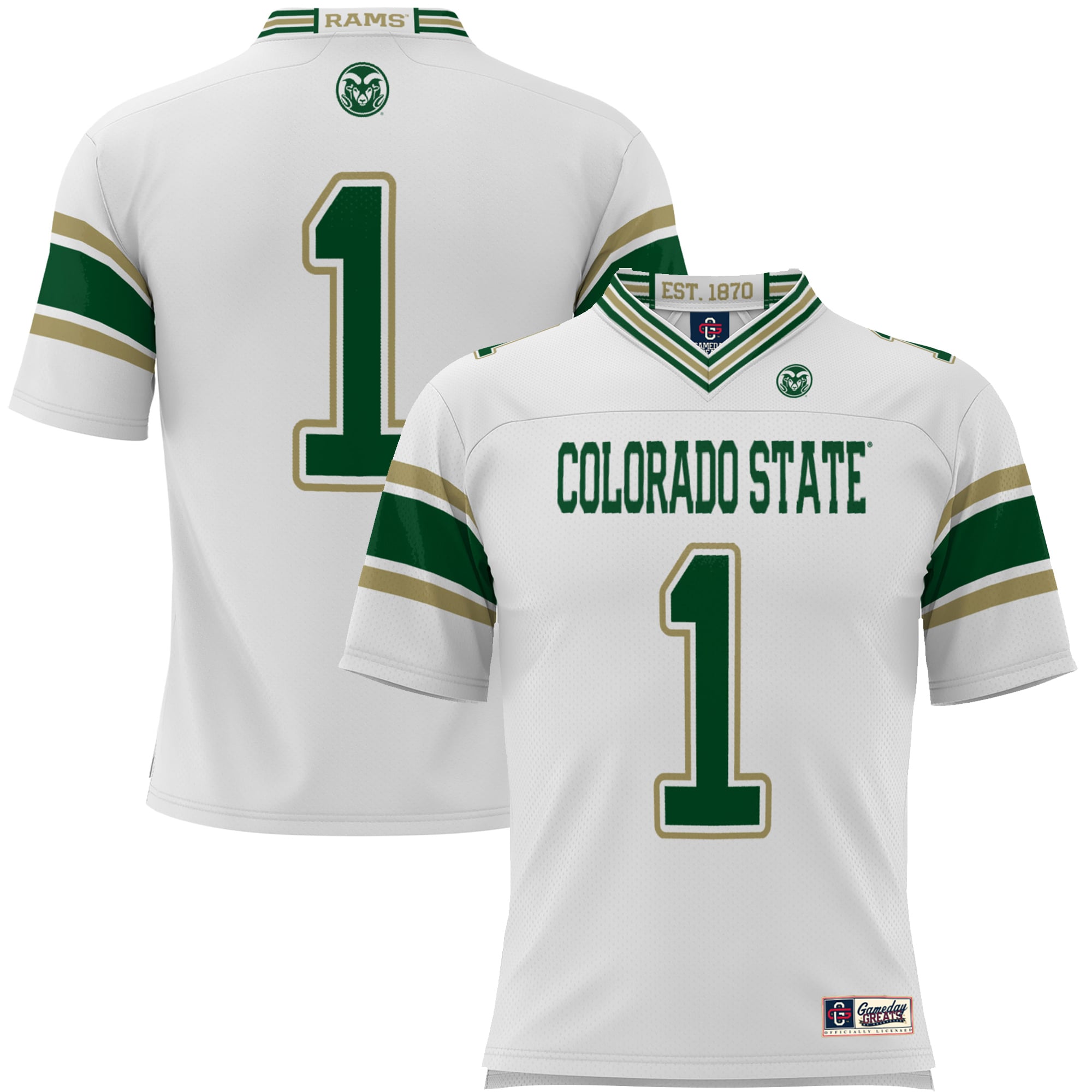 #1 Colorado State Rams Endzone Football Jersey White - front view