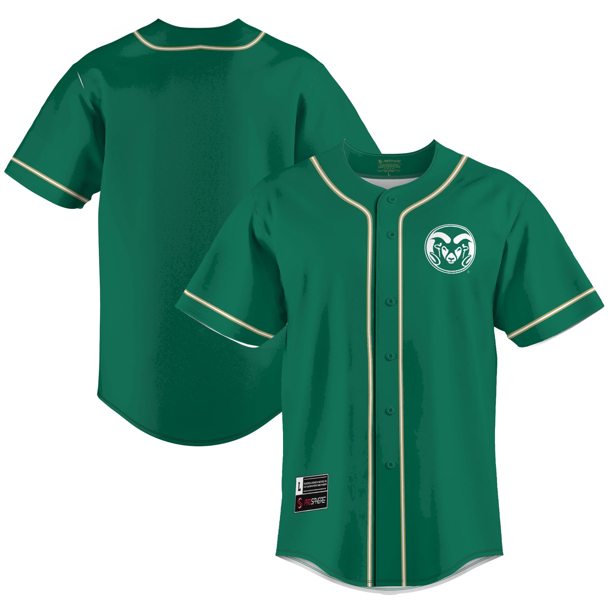 Colorado State Rams Lightweight Baseball Jersey Green - front and back view