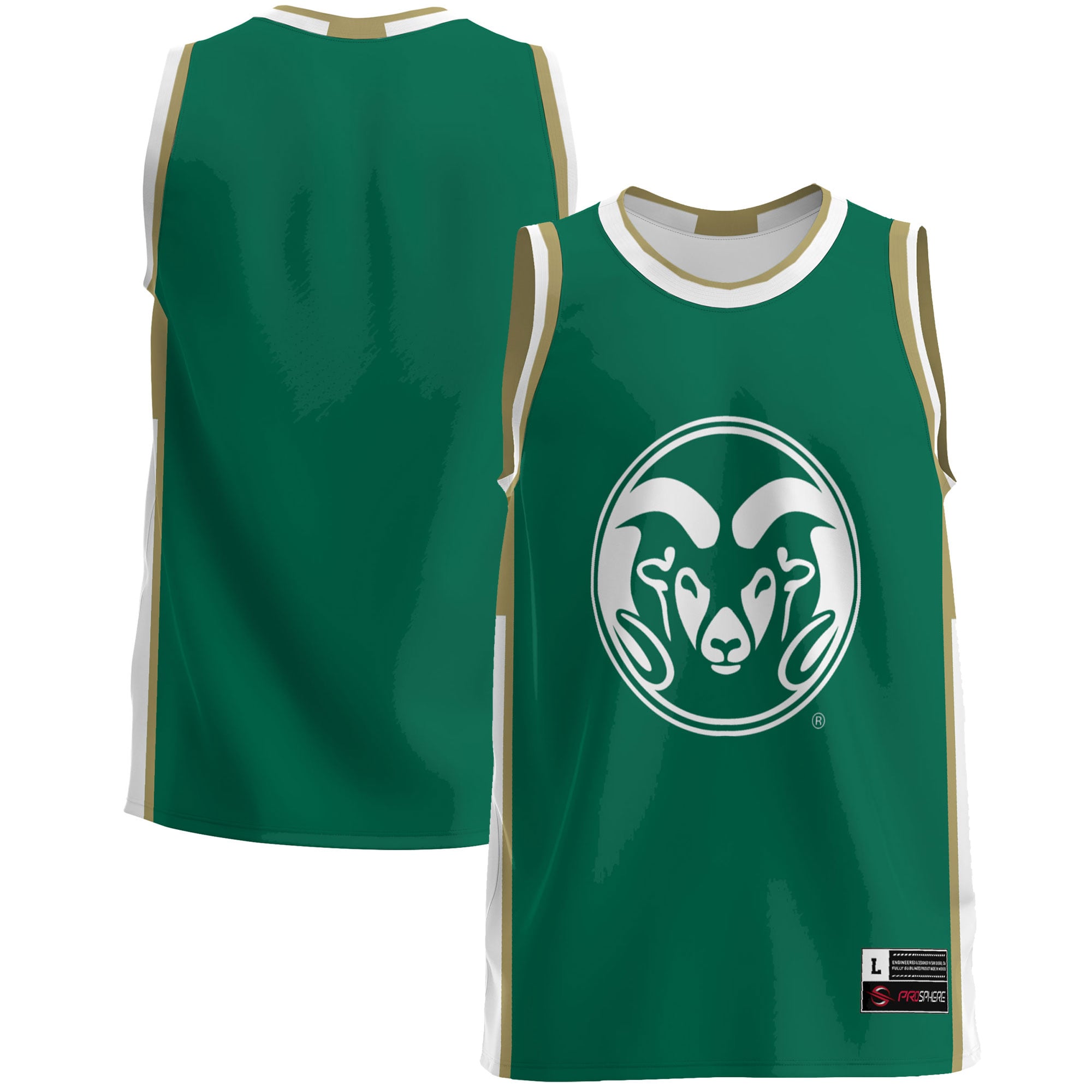 Colorado State Rams Lightweight Basketball Jersey Green - front and back view