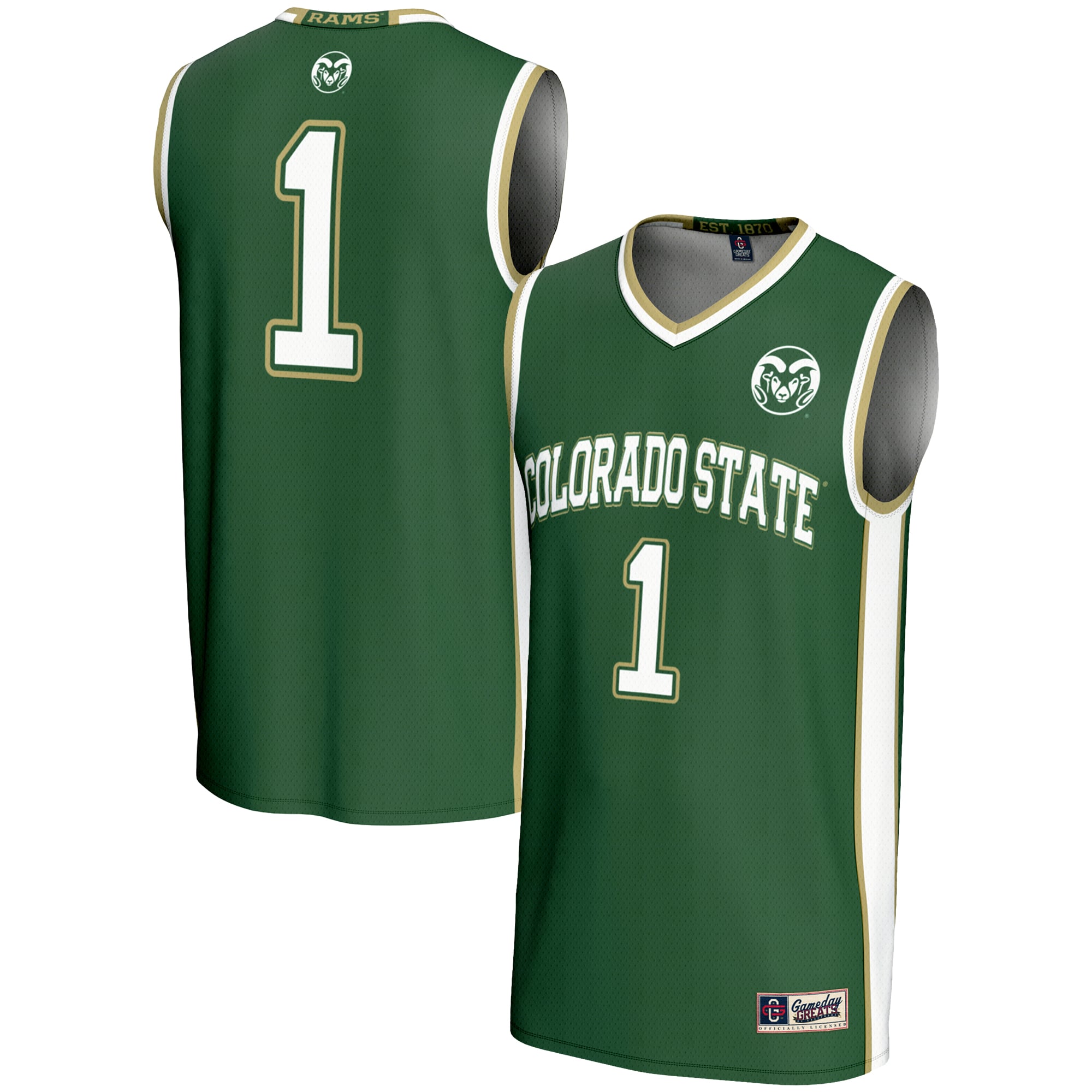 #1 Colorado State Rams Lightweight Basketball Jersey Green - front and back view