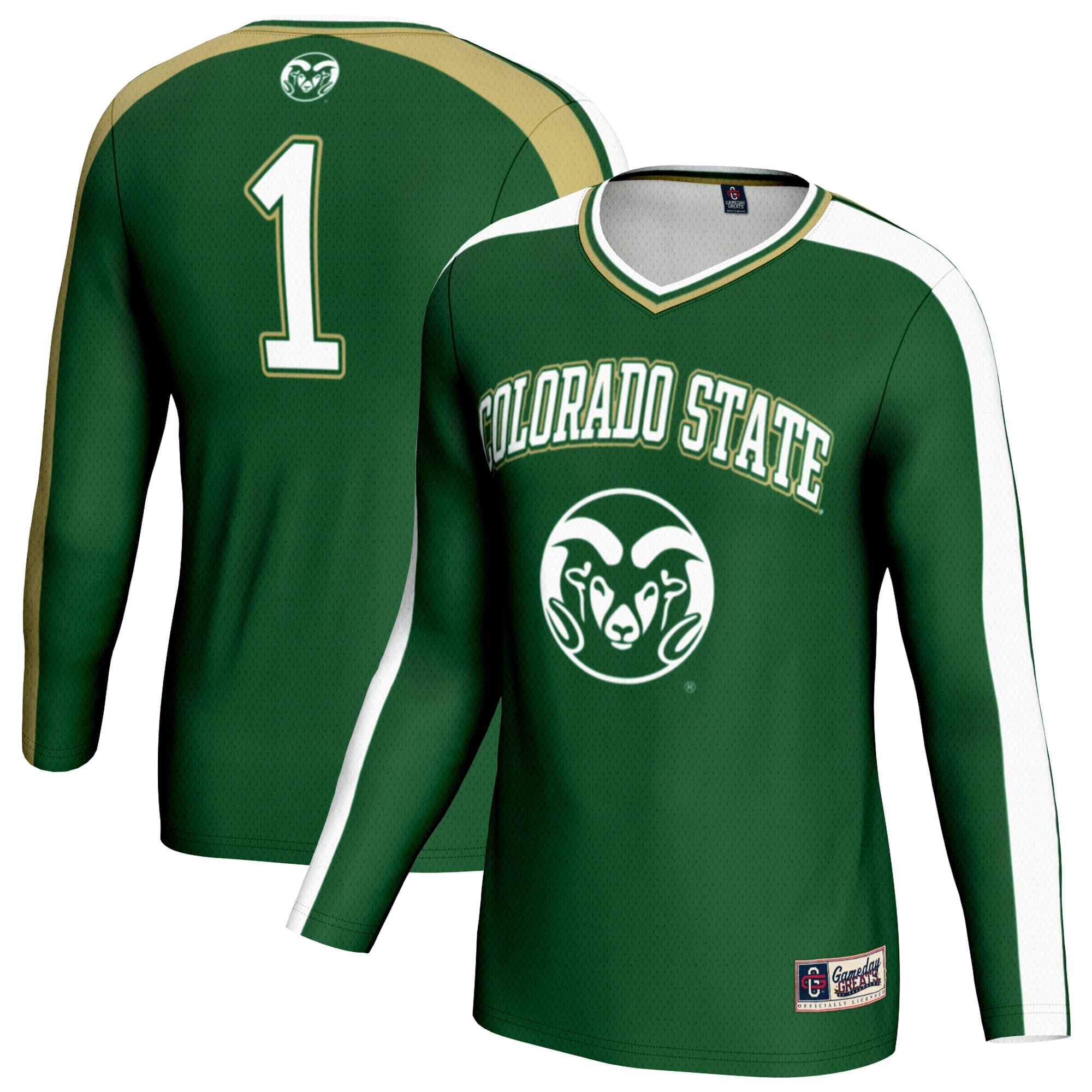 Colorado State Rams Youth #1 Lightweight Volleyball Fashion Jersey Green - front and back view