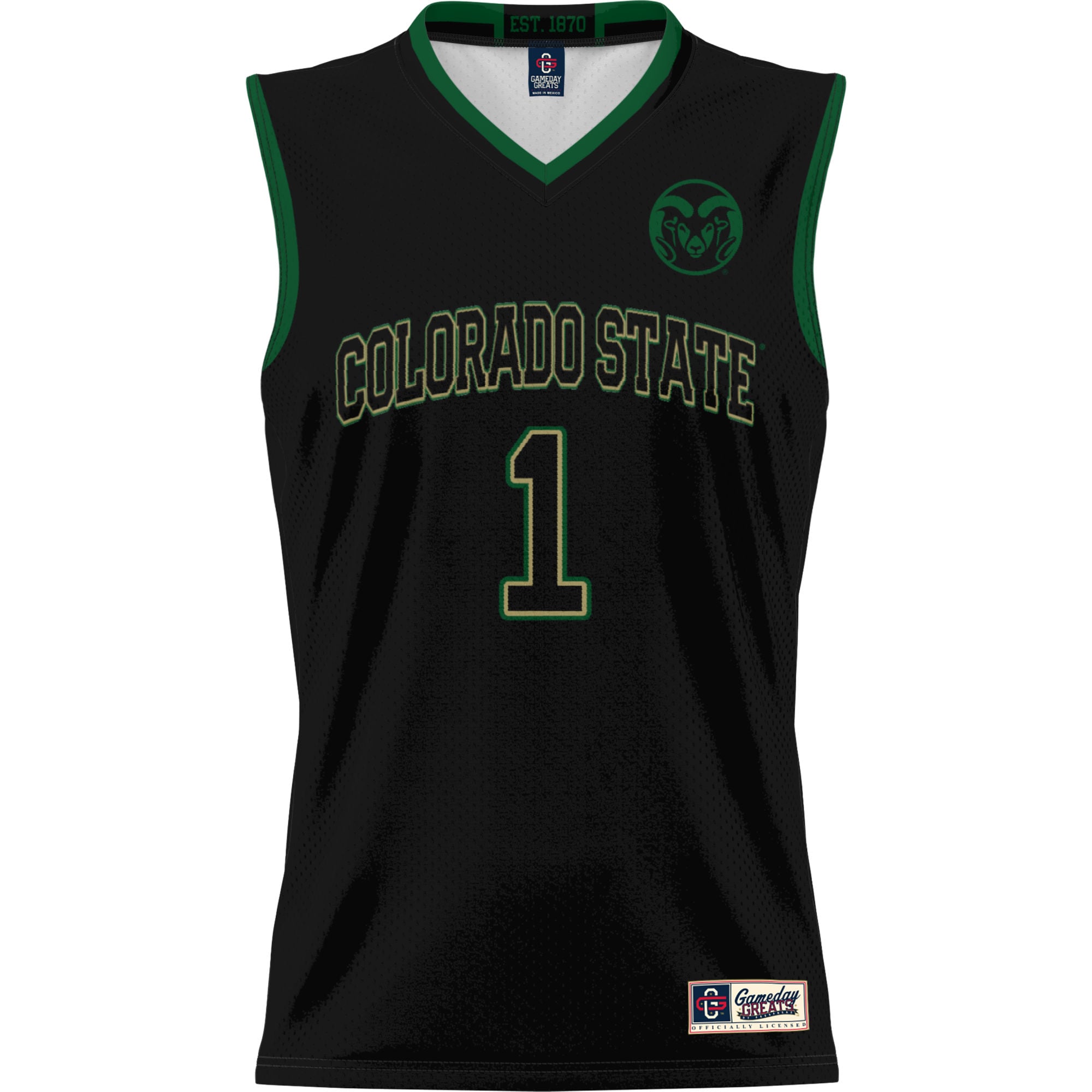 #1 Colorado State Rams Unisex Lightweight Basketball Jersey Black - front view