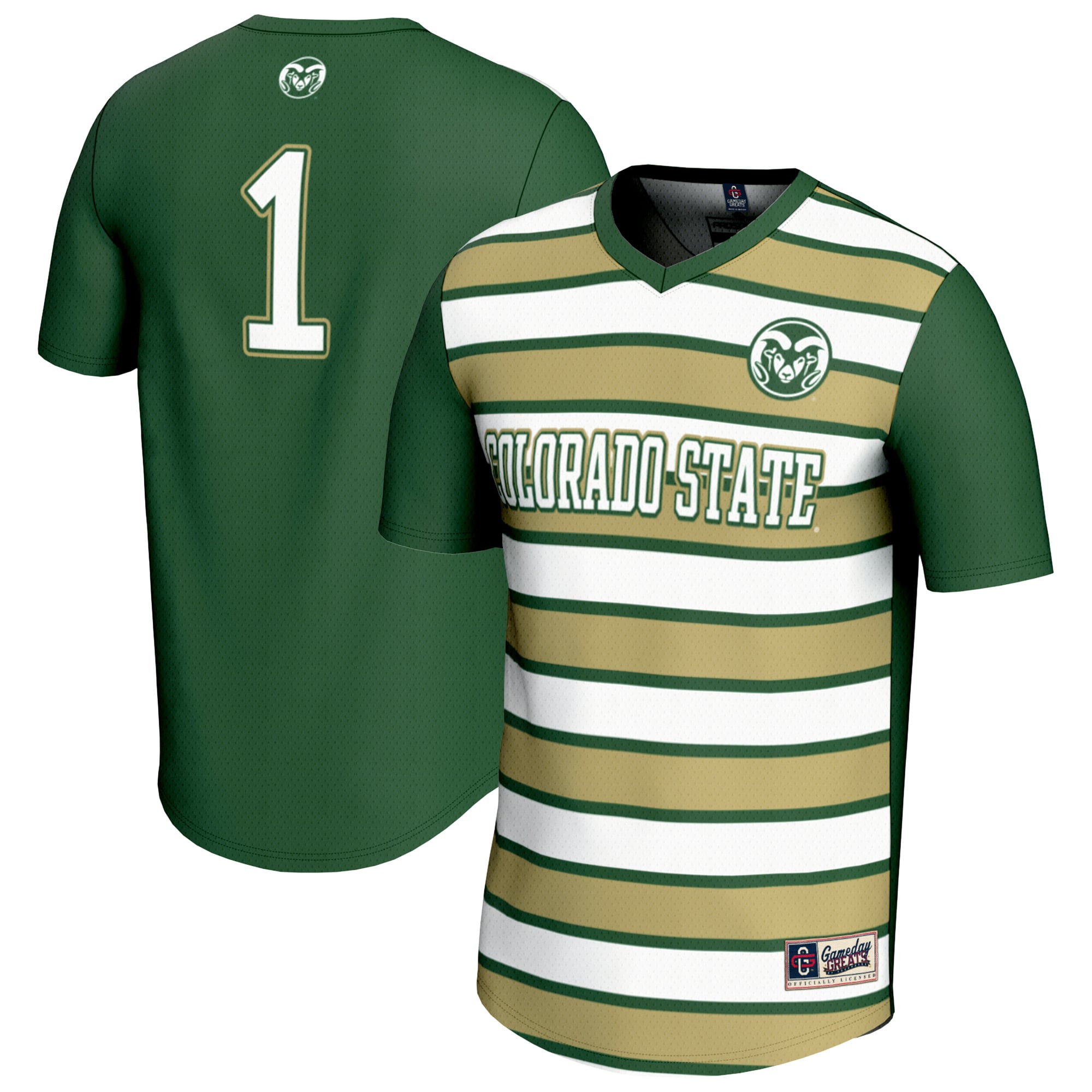 #1 Colorado State Rams Unisex Lightweight Soccer Fashion Jersey Green - front and back view