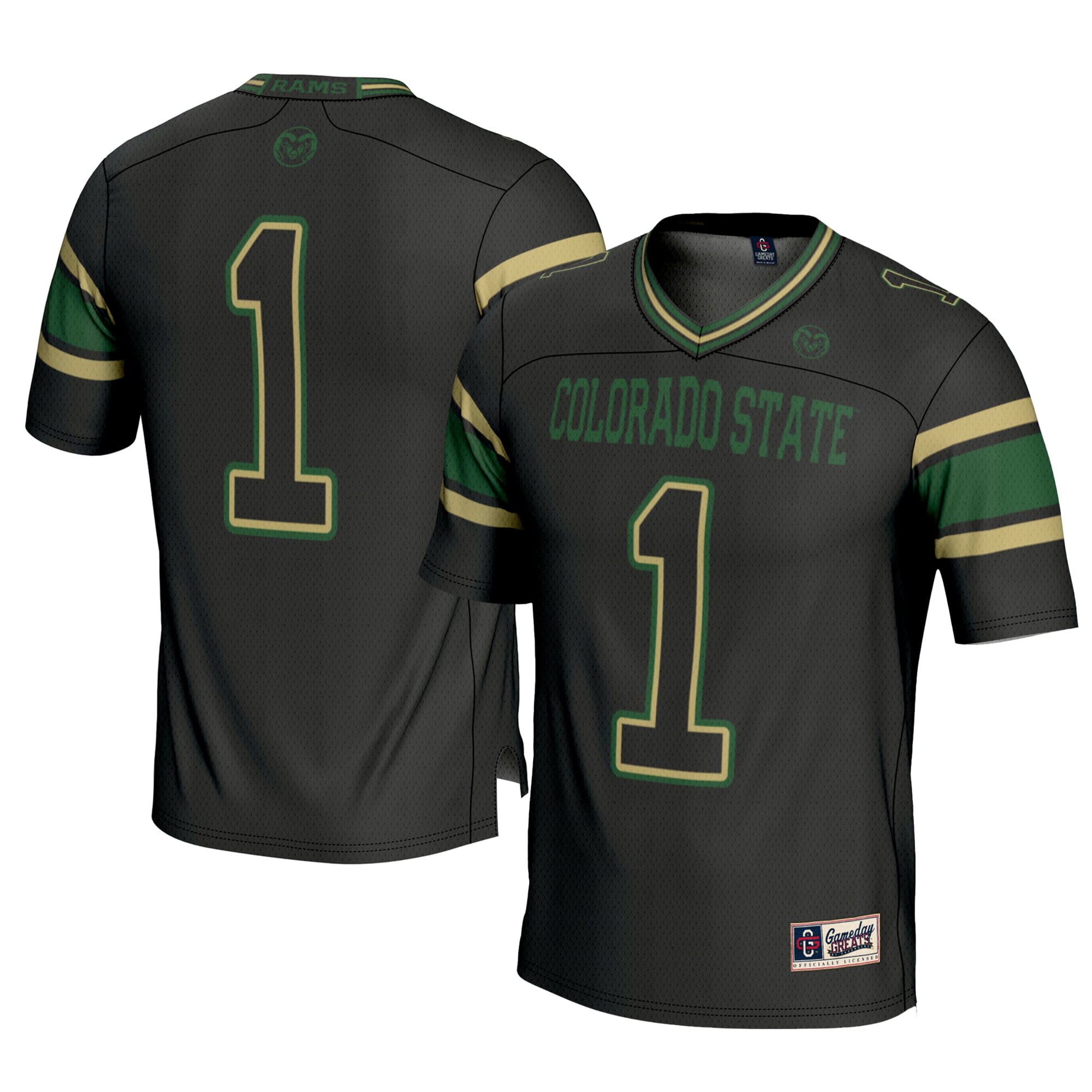 #1 Colorado State Rams Youth Football Jersey Black - front and back view