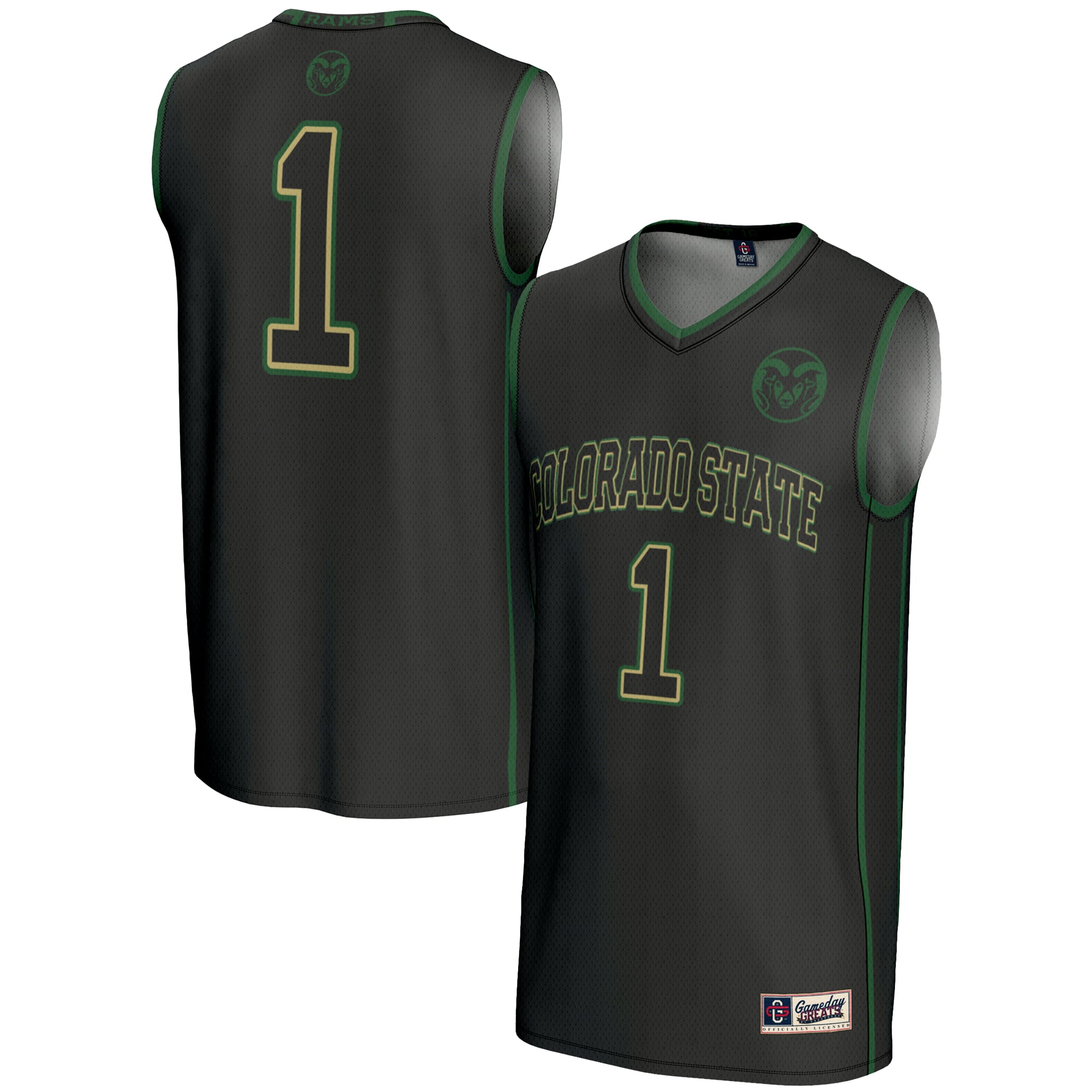 #1 Colorado State Rams Youth Lightweight Basketball Jersey Black - front and back view