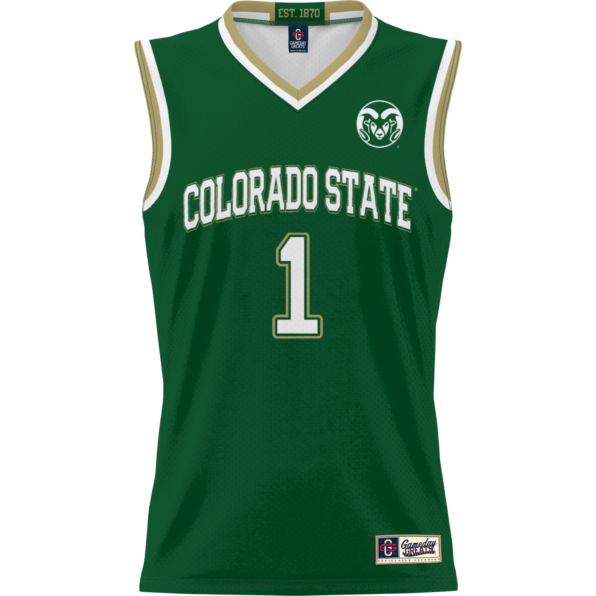 #1 Colorado State Rams Youth Lightweight Basketball Jersey Green - back view