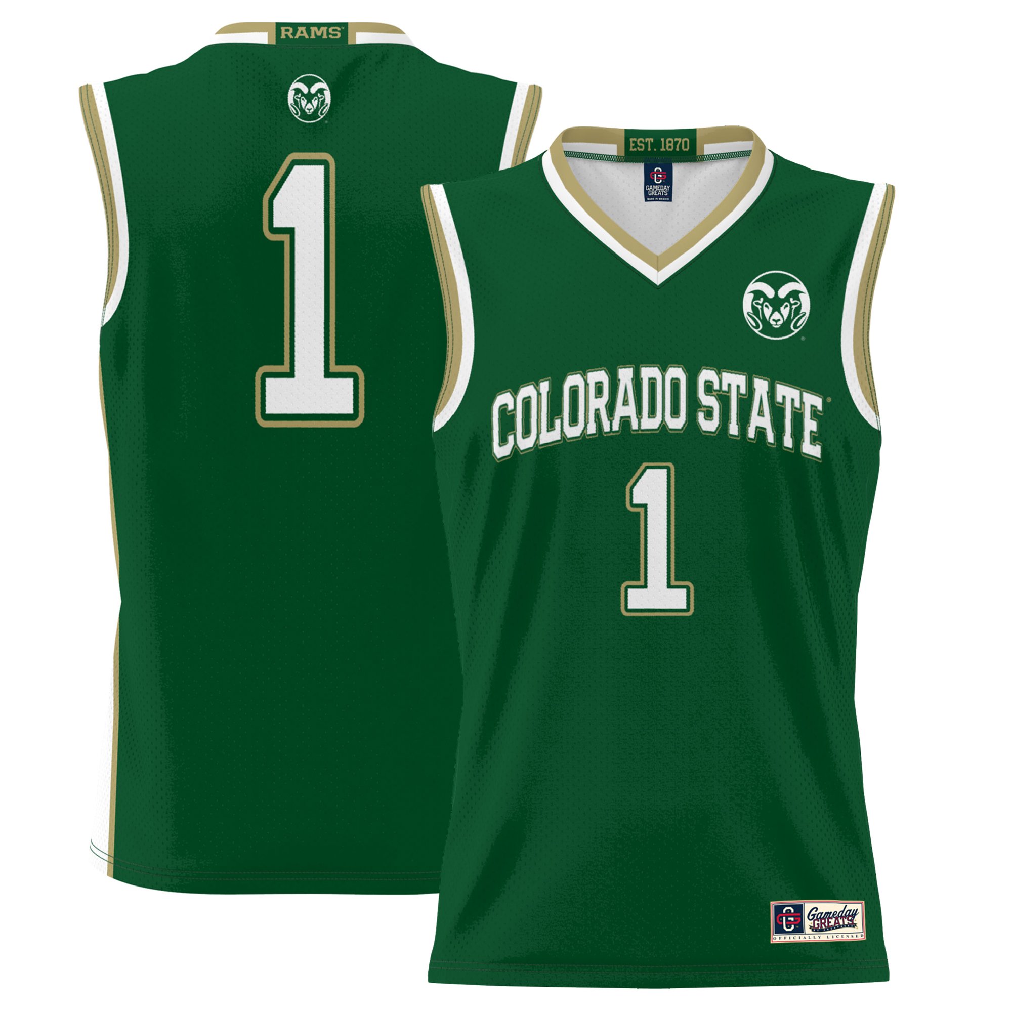 #1 Colorado State Rams Youth Lightweight Basketball Jersey Green - front view