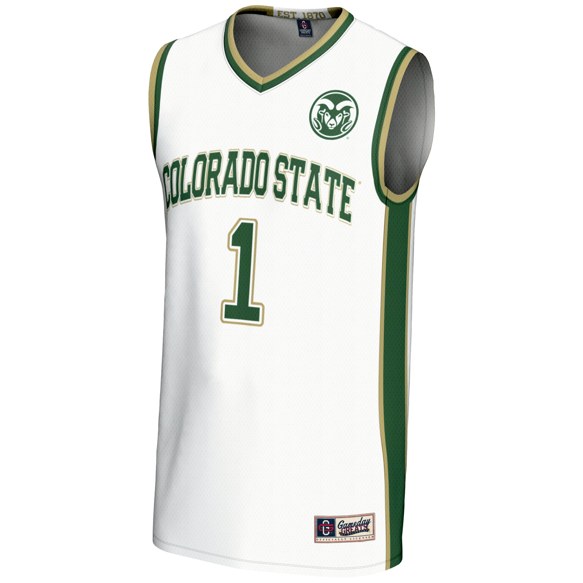 #1 Colorado State Rams Youth Lightweight Basketball Jersey White - front view