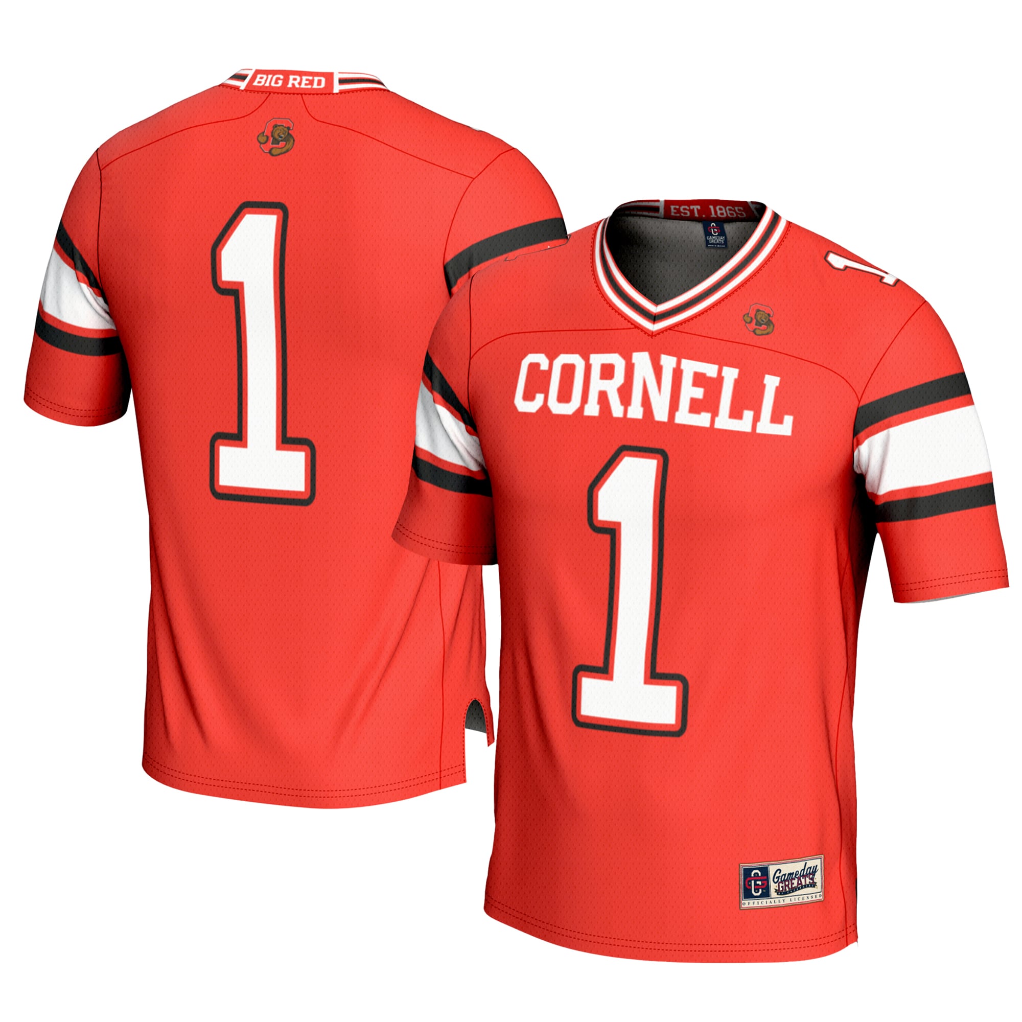 #1 Cornell Big Red Football Jersey Red - front and back view