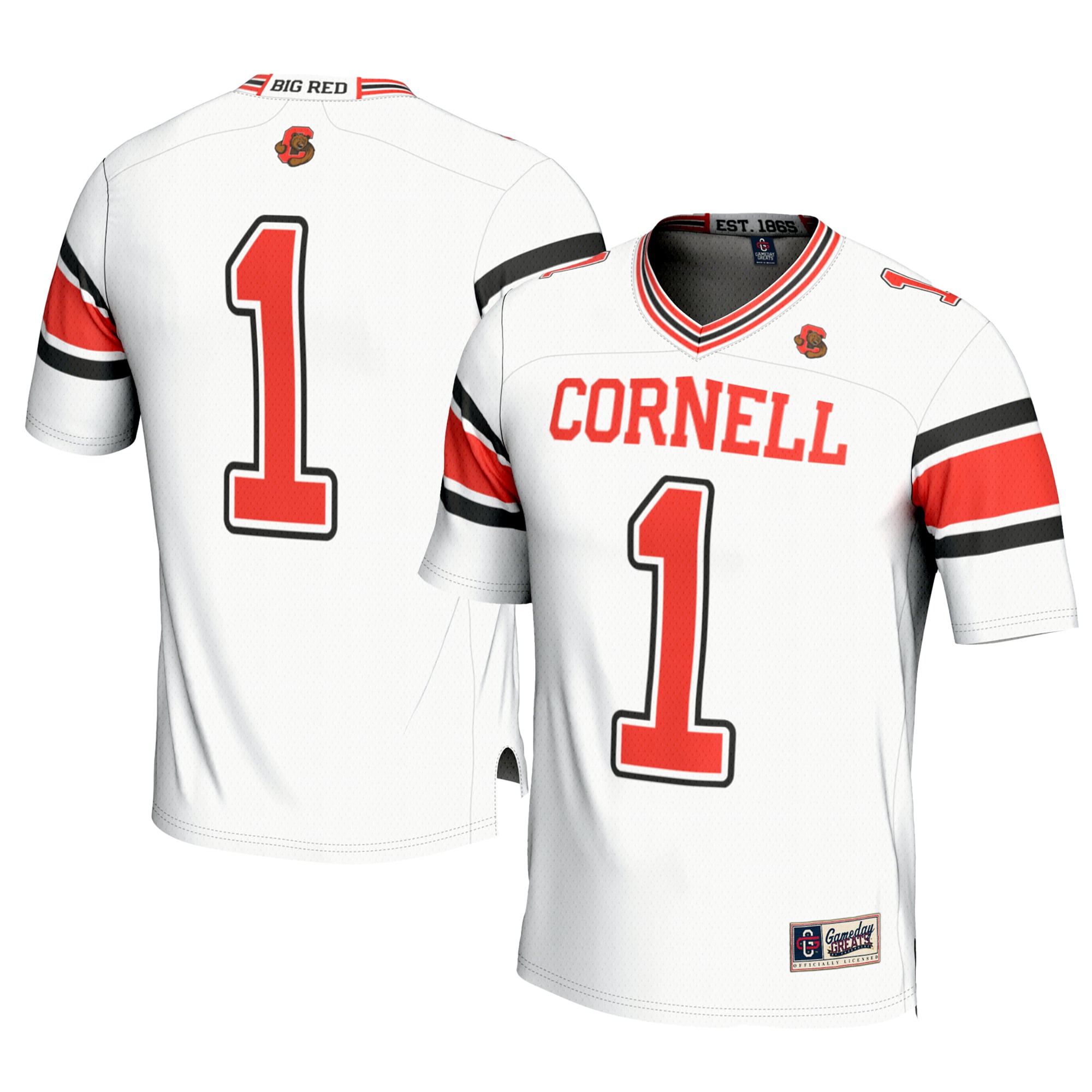 #1 Cornell Big Red Football Jersey White - front and back view