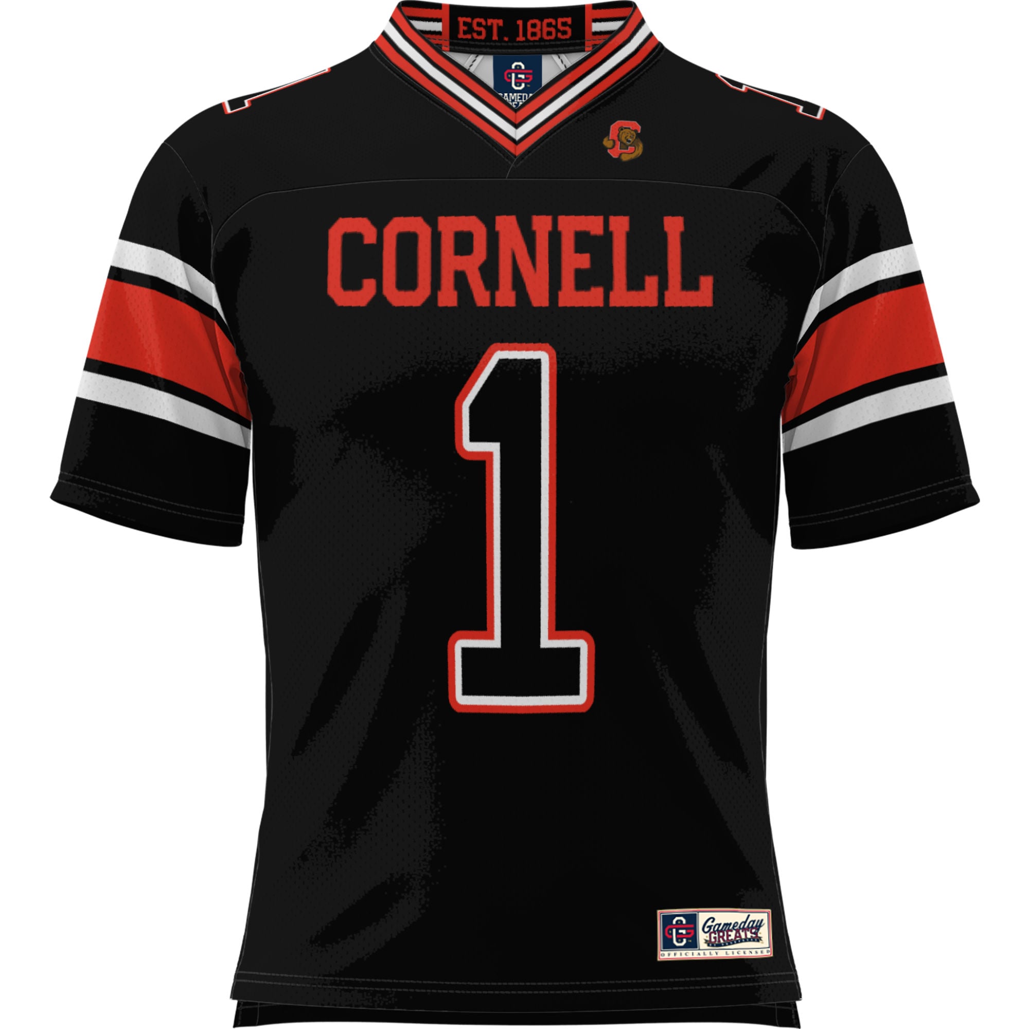 #1 Cornell Big Red Youth Football Jersey Black - front view