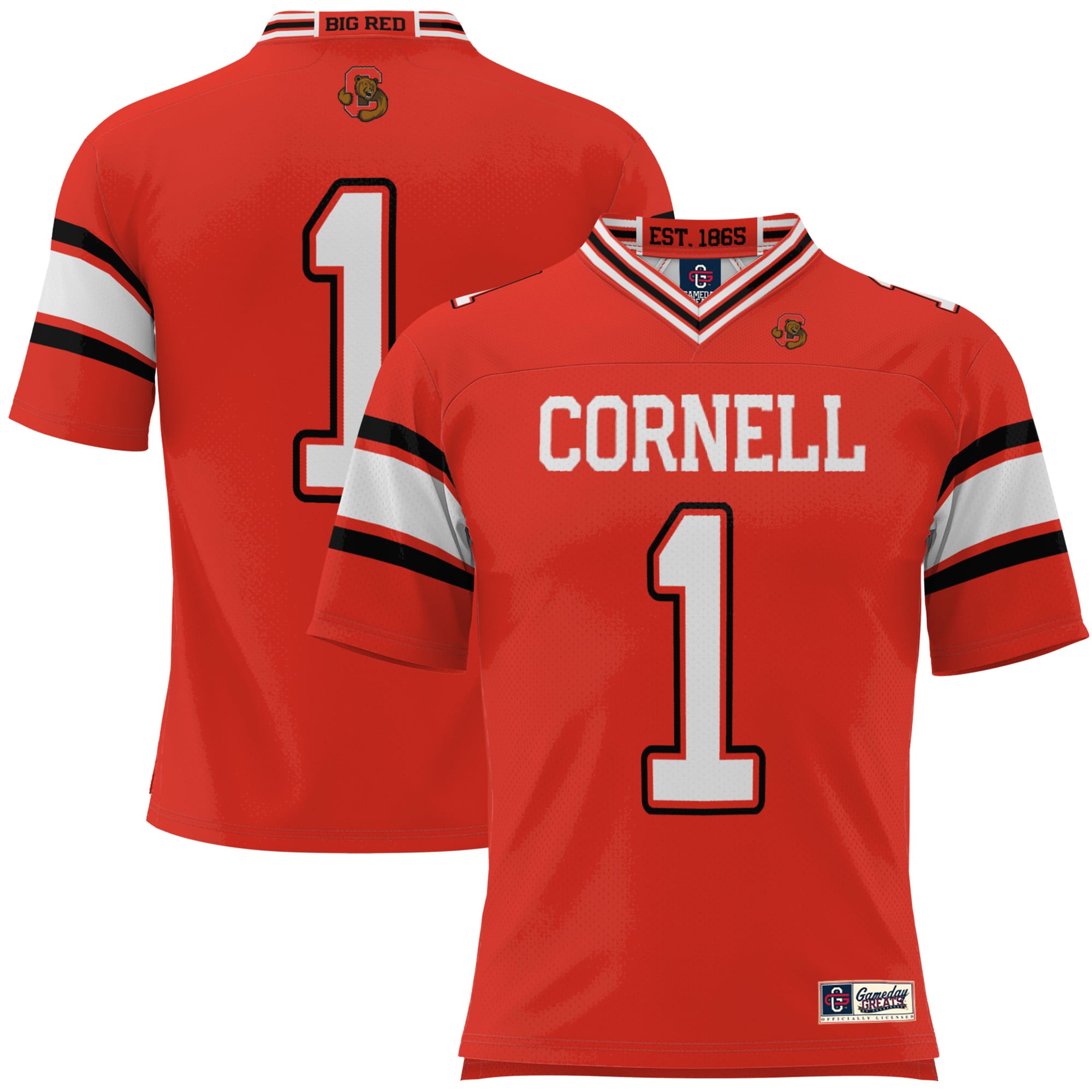 #1 Cornell Big Red Youth Football Jersey Red - front and back view