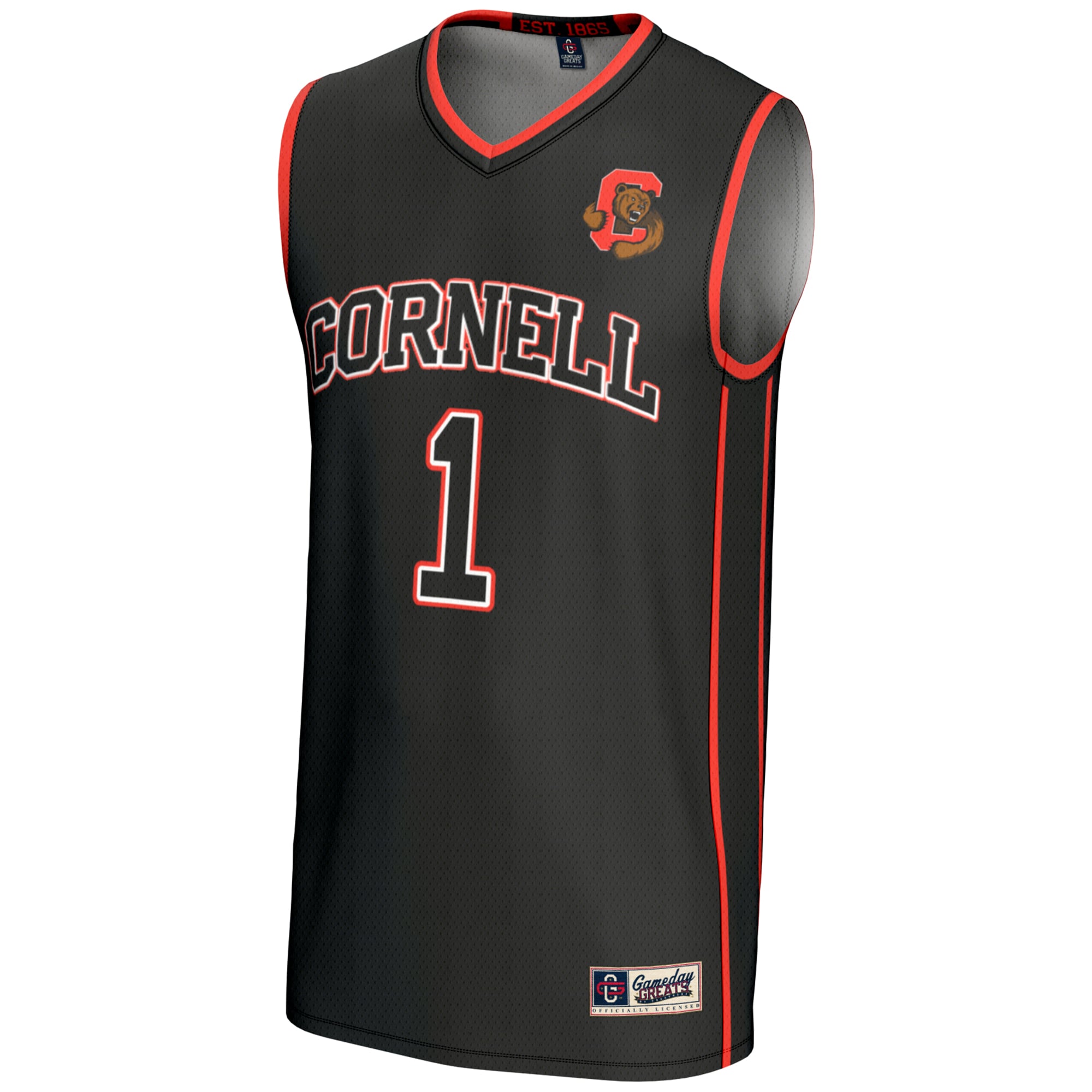 #1 Cornell Big Red Youth Lightweight Basketball Jersey Black - front view