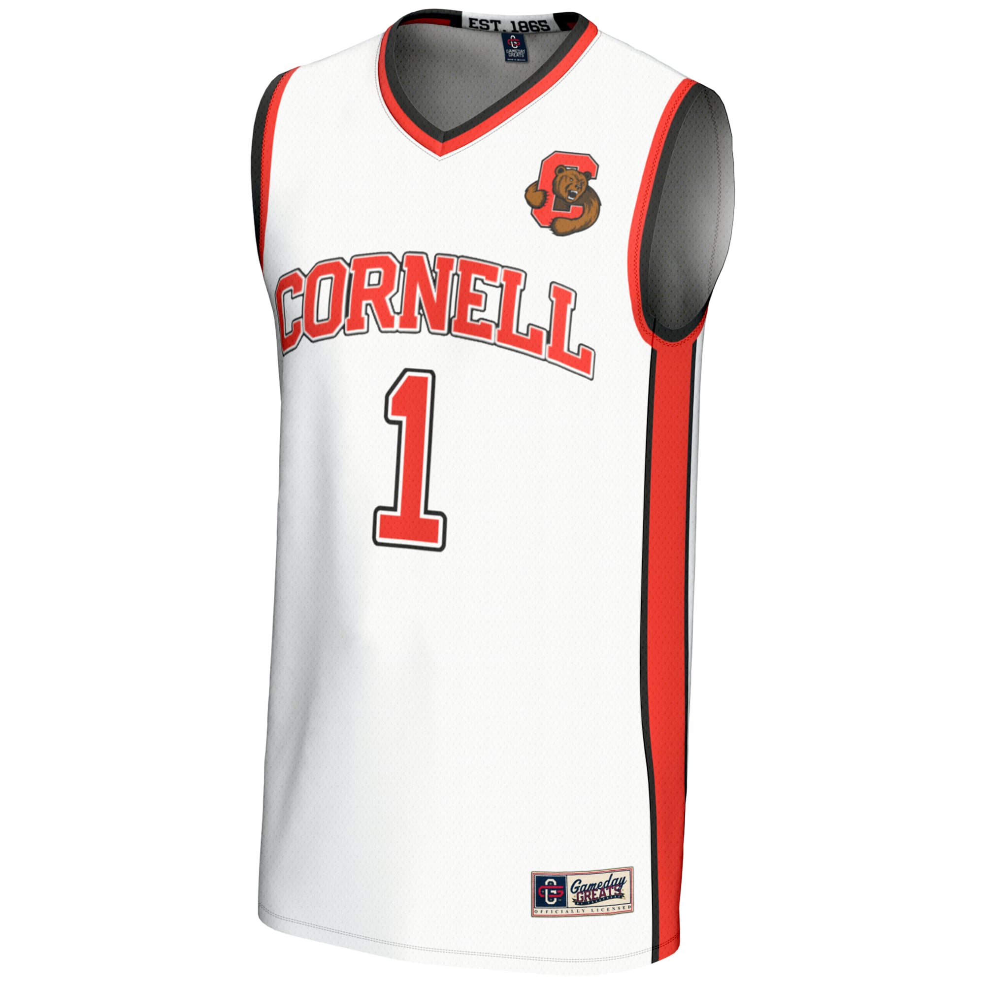 #1 Cornell Big Red Youth Lightweight Basketball Jersey White - front view