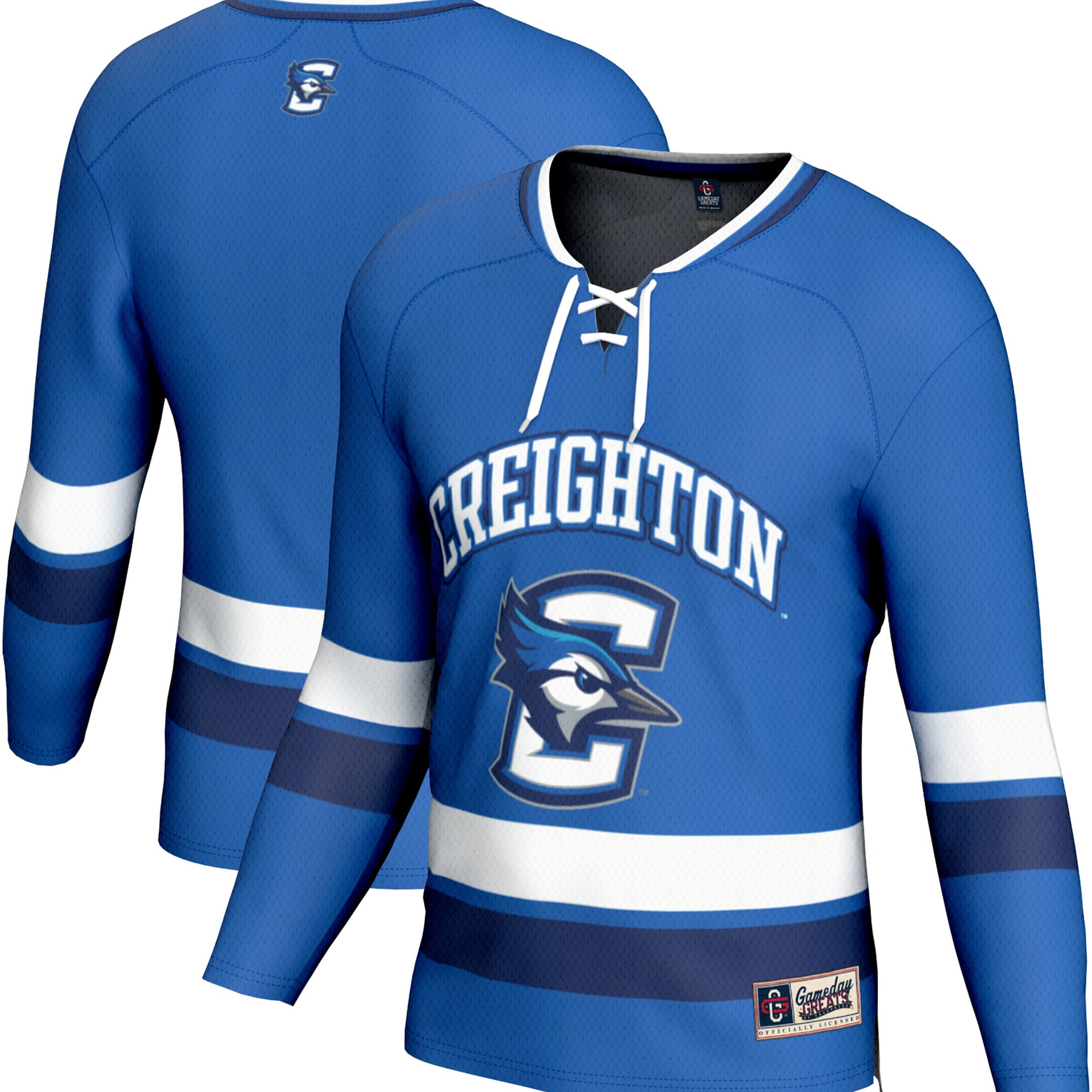Creighton Bluejays Spirit Hockey Jersey Blue - front and back view