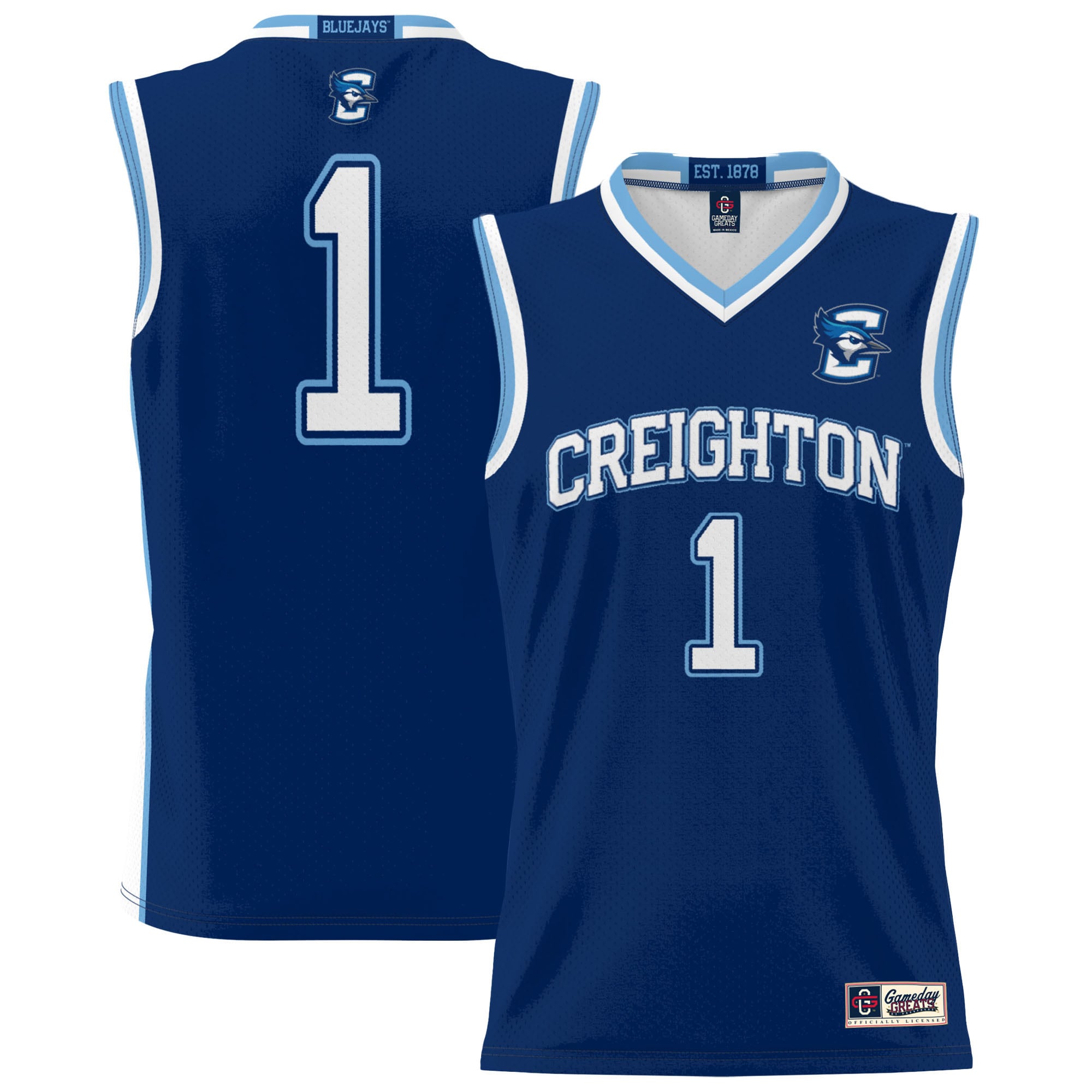#1 Creighton Bluejays Unisex Lightweight Basketball Jersey Blue - front and back view