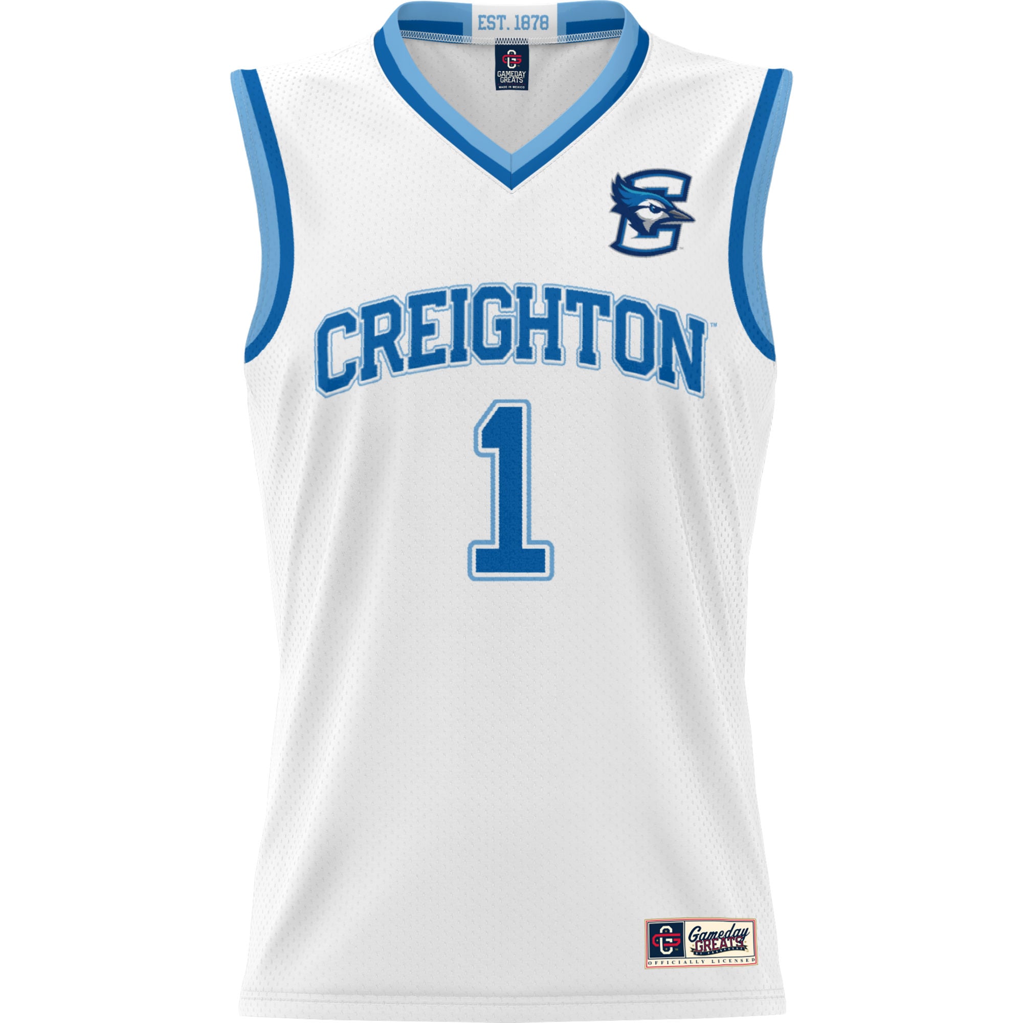 #1 Creighton Bluejays Unisex Lightweight Basketball Jersey White - front view