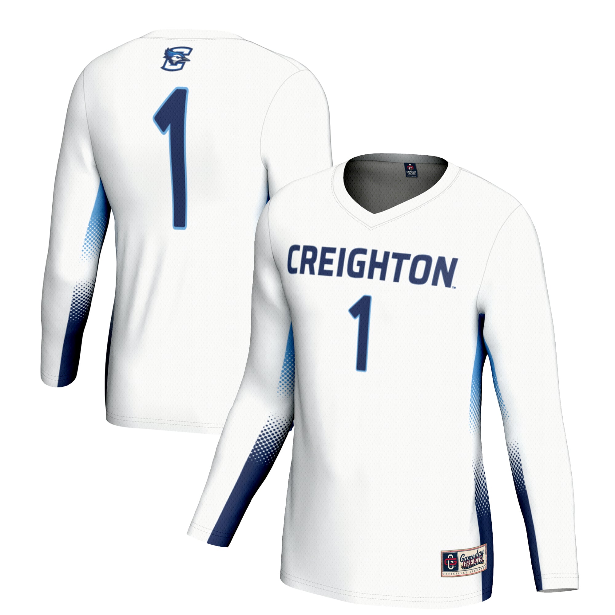 #1 Creighton Bluejays Unisex Lightweight Volleyball Jersey White - front and back view
