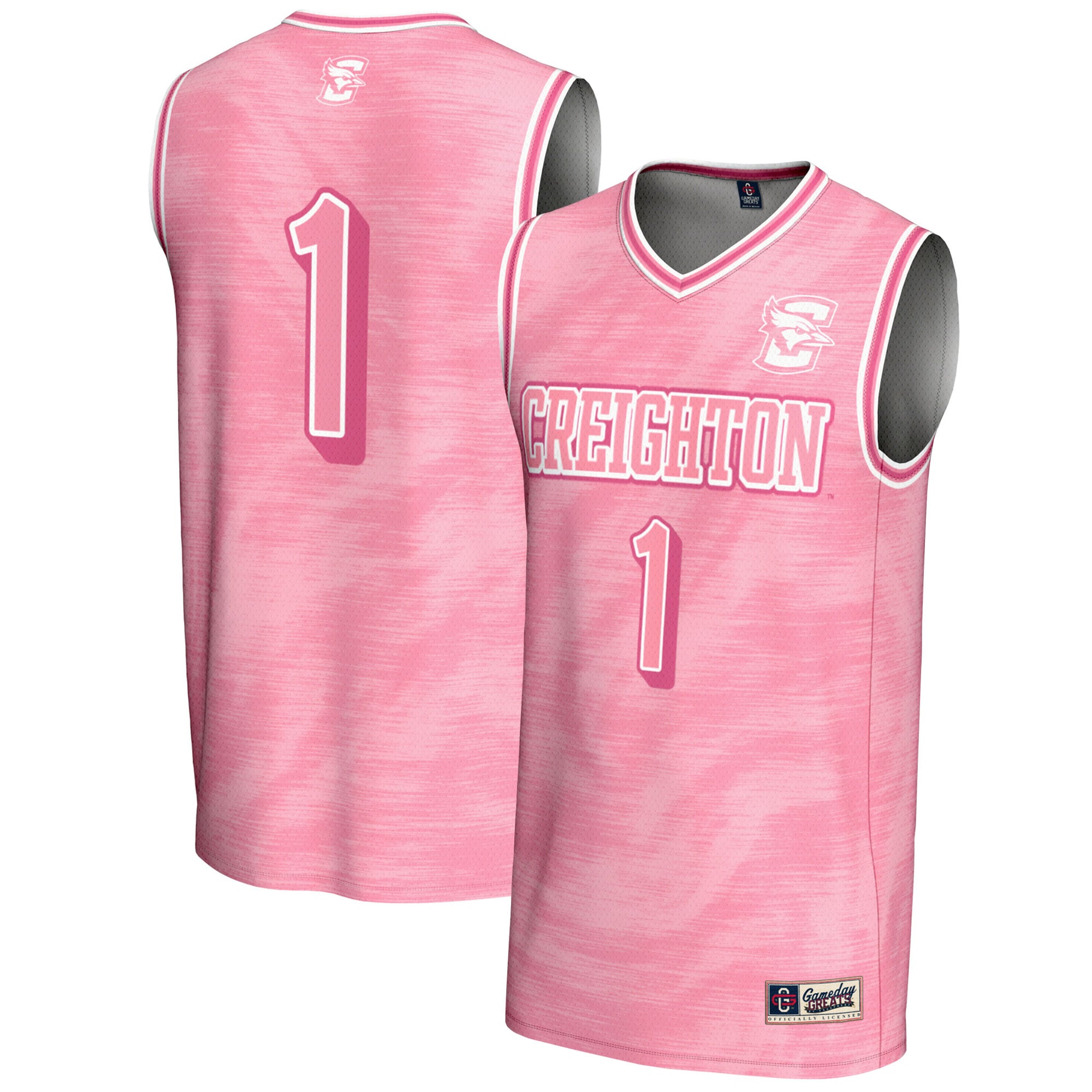 #1 Creighton Bluejays Youth Lightweight Basketball Jersey Pink - front and back view