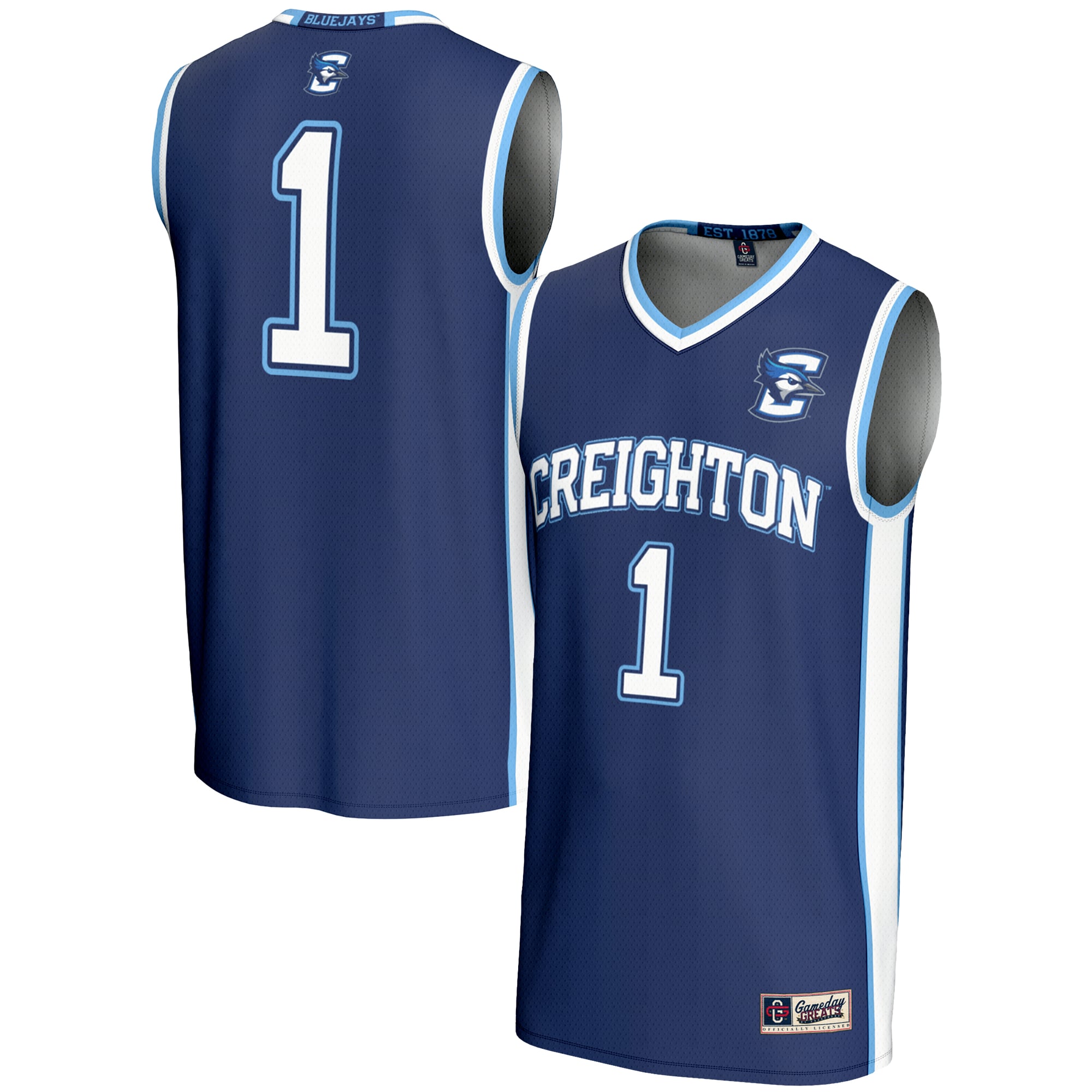 #1 Creighton Bluejays Youth Lightweight Basketball Jersey Royal - front and back view