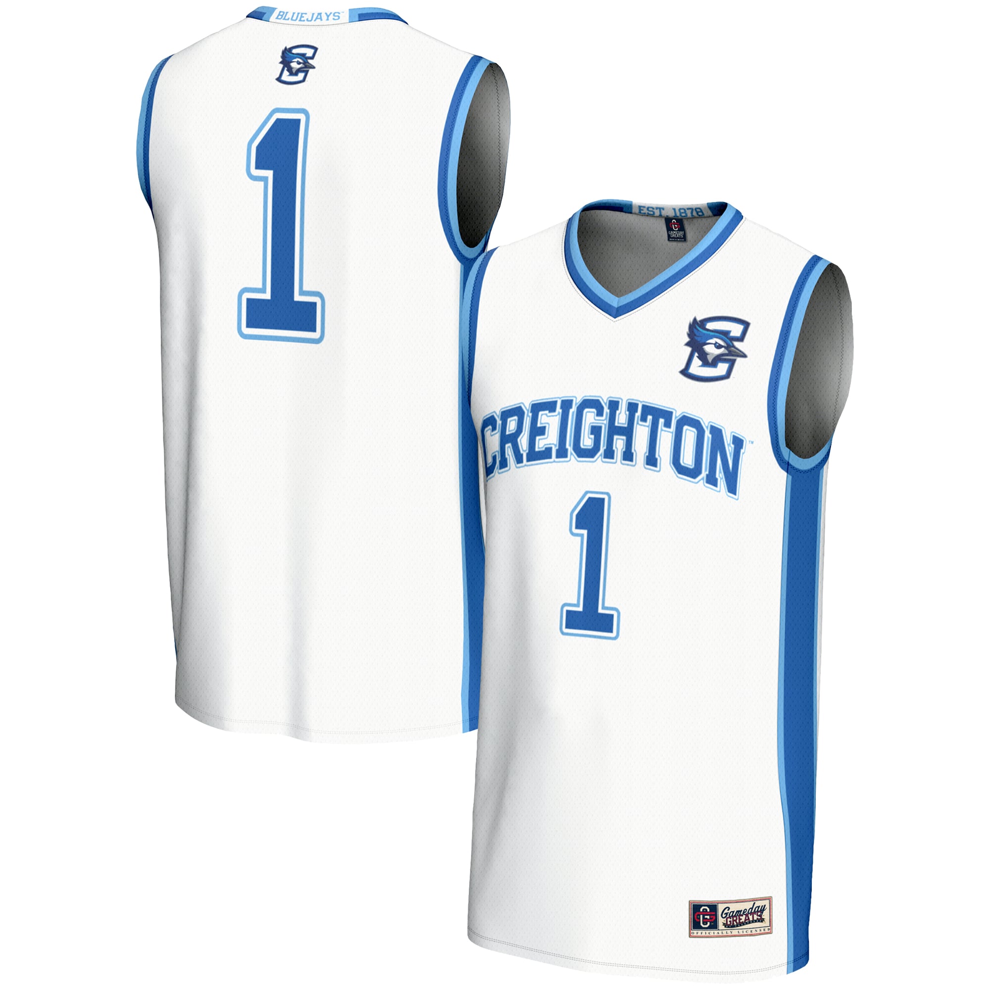 #1 Creighton Bluejays Youth Lightweight Basketball Jersey White - front and back view